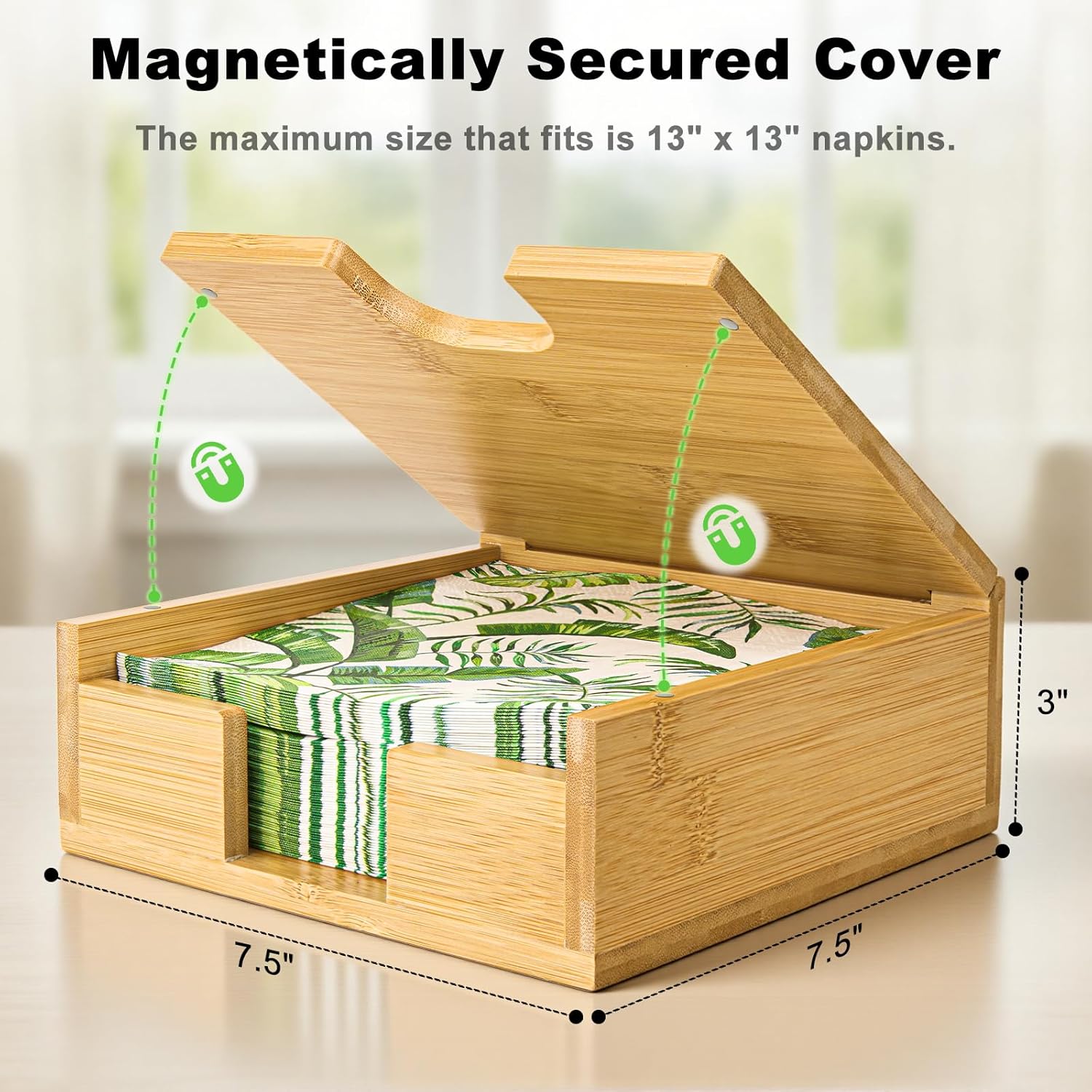 Large Modern Square Paper Napkin Holder for Dining Dinner Kitchen / Bamboo / 13 x 13