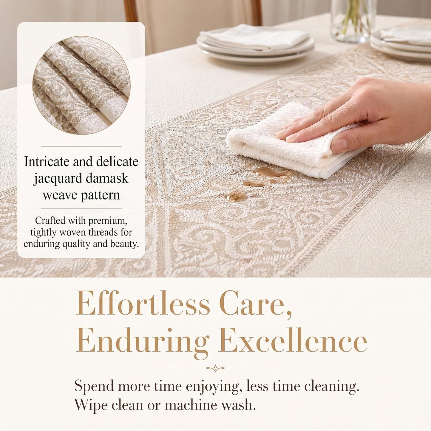 Rectangle Linen Tablecloth Luxury Totem Spillproof Cloth 55x134 Inch | Stain Resistant Woven Baroque Totem Runner