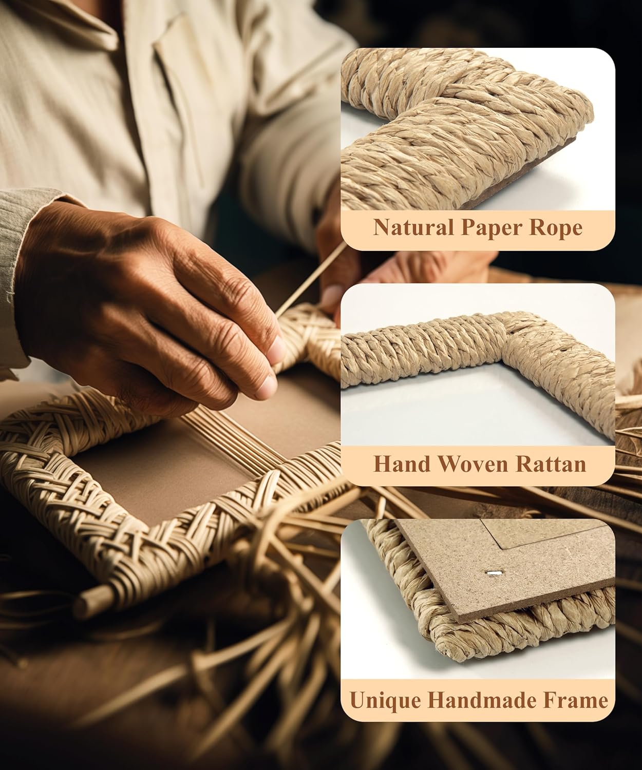 Boho Picture Frame / 5 x 7 / Boho Paperrattan / Natural
