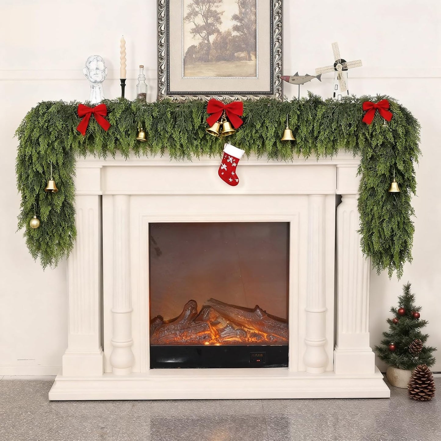 2PCS 5FT Lifelike Touch Artificial Cedar Garland for Mantle Christmas Decor | Thick and Lush, Realistic Fake Cedar Pine