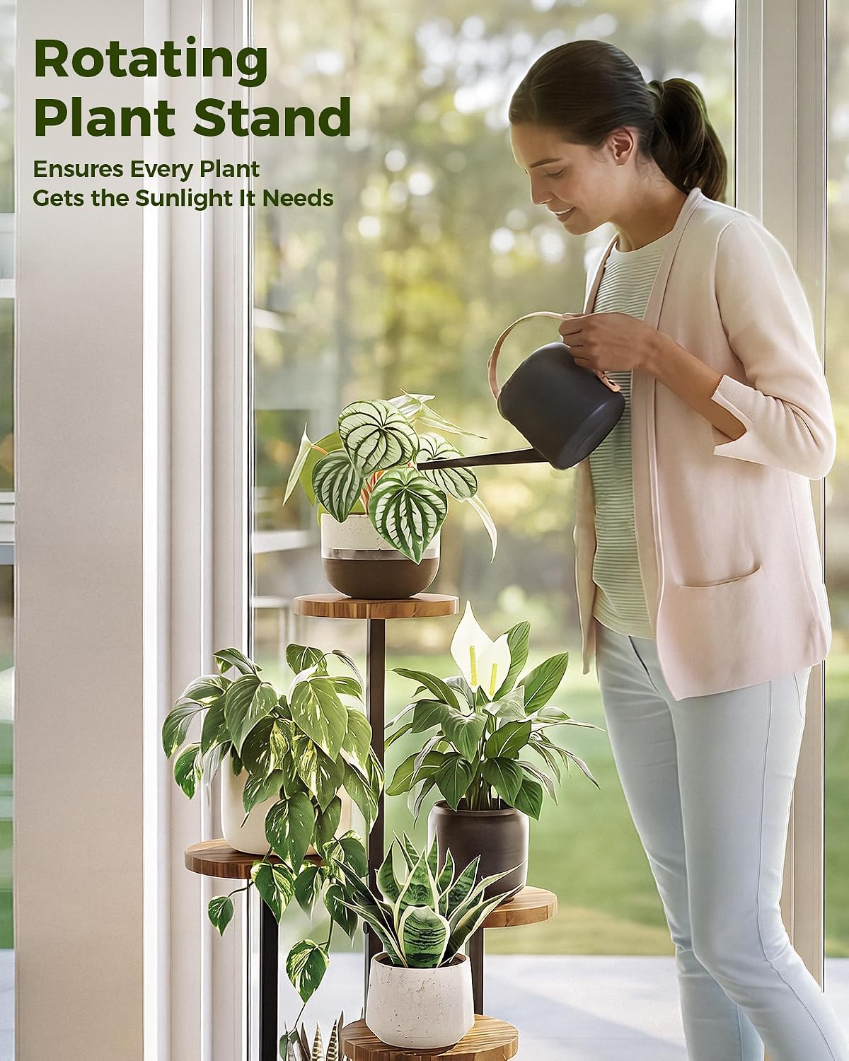 Bamworld Plant Stand Indoor Wood Plant Stand 4 Tier Brown | plant holders for Multiple Plants Tall Corner Plant Stands