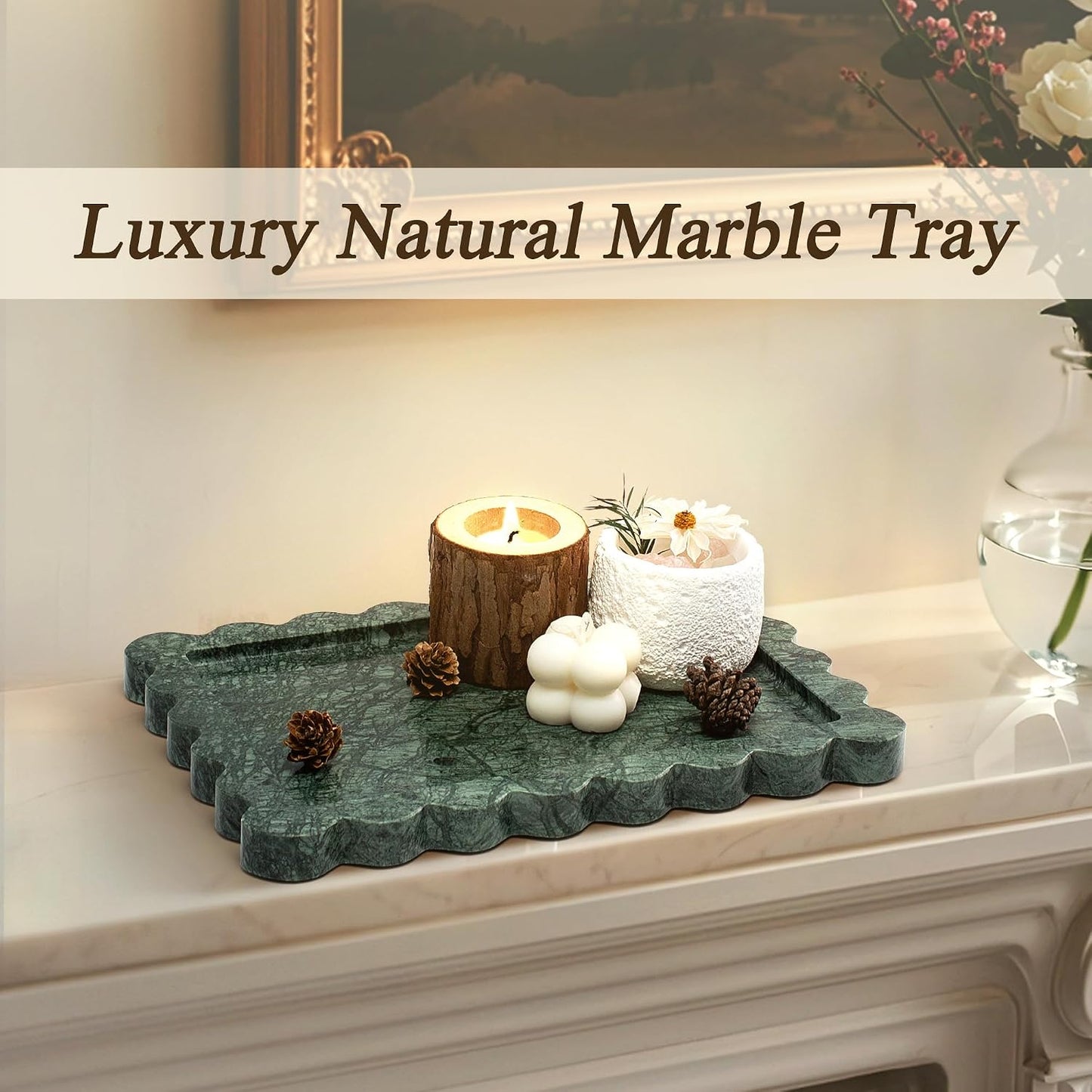 Scalloped Vanity Decorative Tray / Green