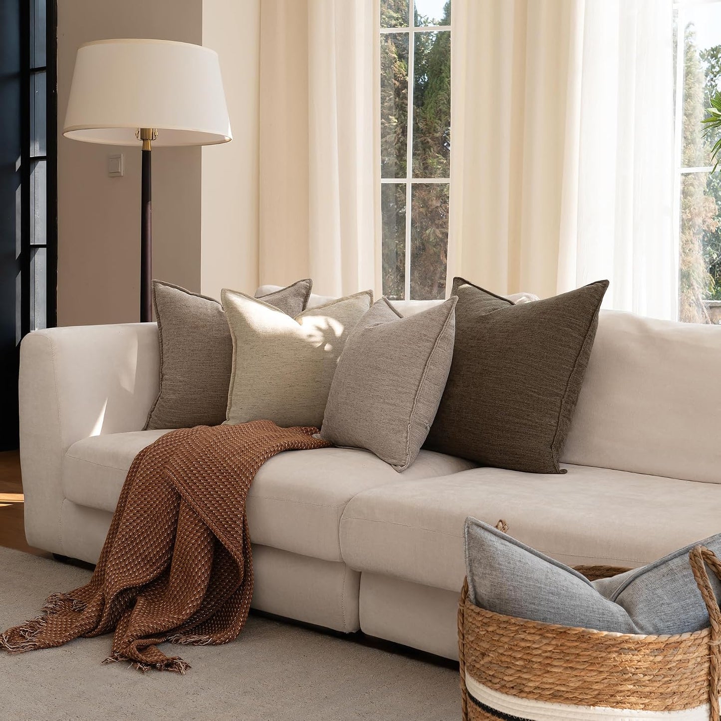 Farmhouse Decorative Pillow / Apricot / 18 x 18 / Set of 2