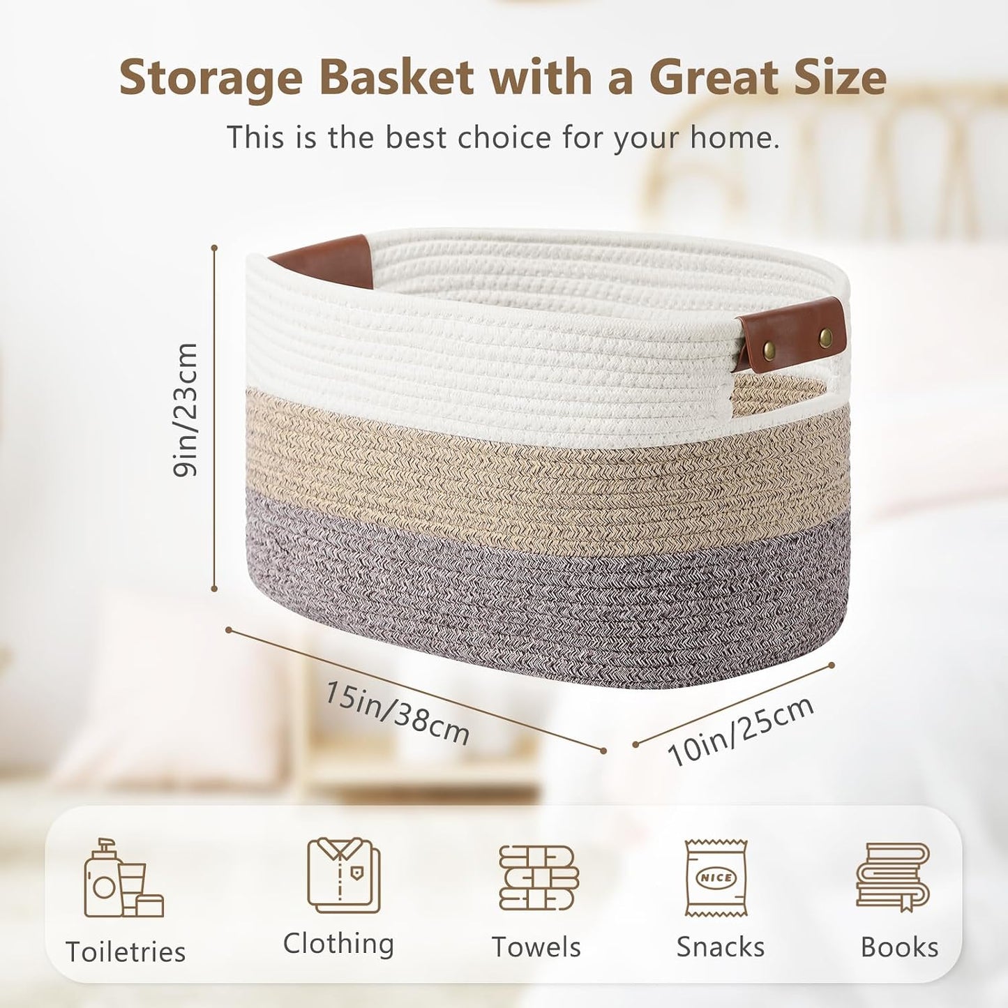 Woven Basket / Storage Baskets / Gradient Brown / 15 x 10 x 9