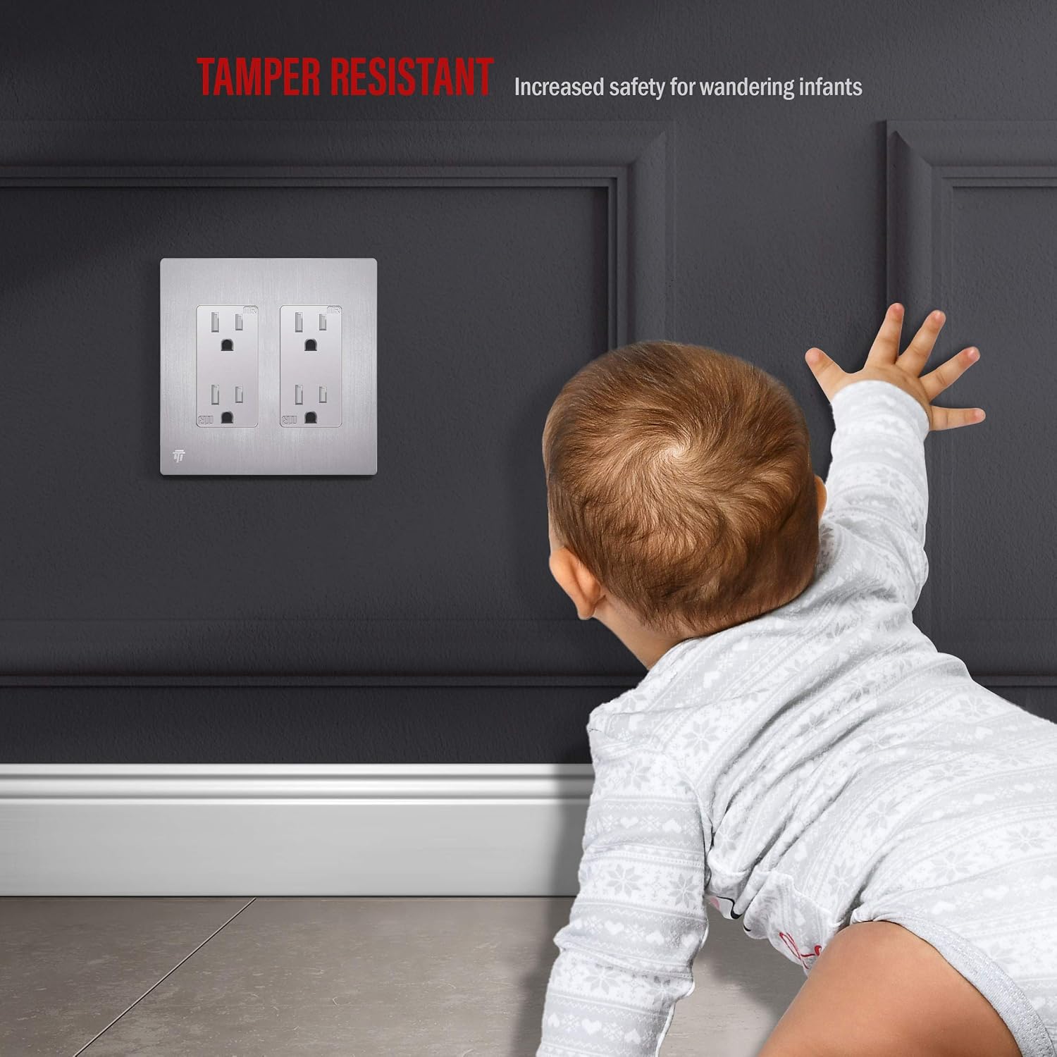 ENERLITES 2-Gang Brushed Silver Screwless Decorator Wall Plate Outlet Cover | 10 Pack, Size 4.68" x 4.73", Fits light