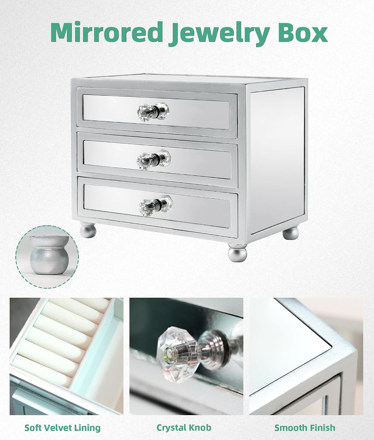 3 Layer Mirrored Glass Jewelry Box / Mirror