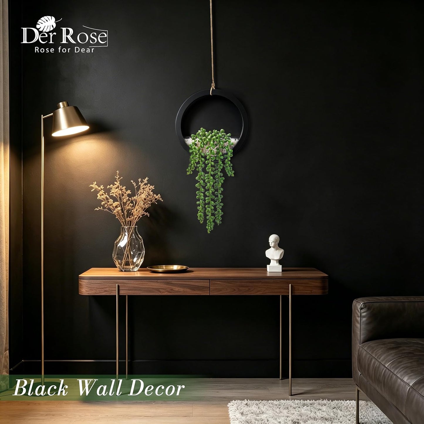 Fake Plants Hanging Artificial Succulents Plants in Pots / Black / Set of 2