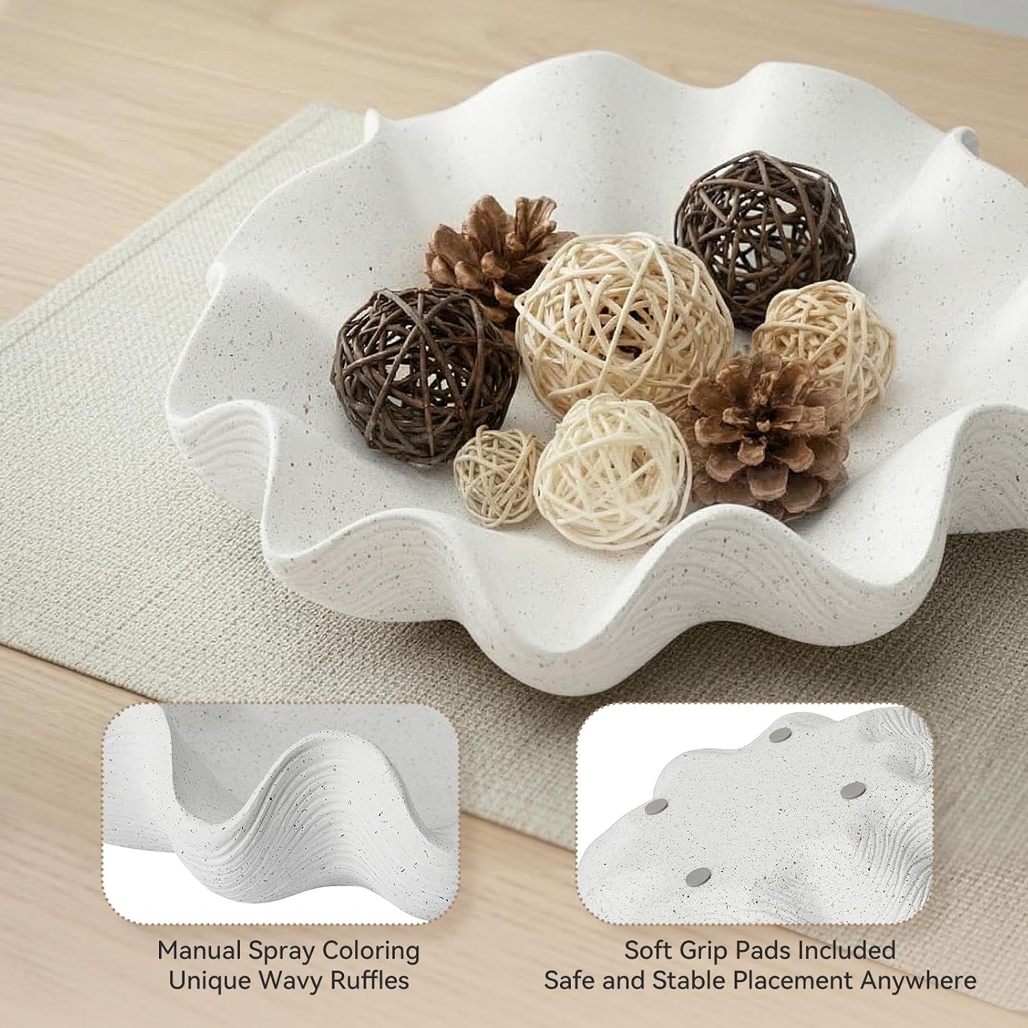 Scalloped Decorative Bowl Home Decor / Artificial Stone White