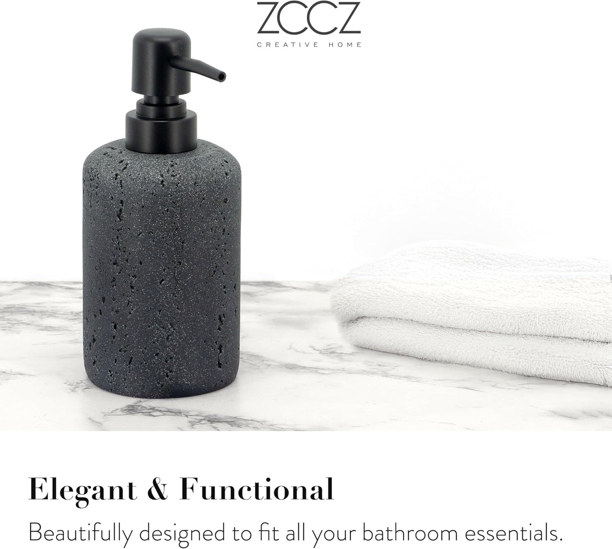 Black Bathroom Accessories Set 4 Pcs - Toothbrush Holder, Soap Dispenser, Vanity Tray, Bathroom Tumbler - Countertop
