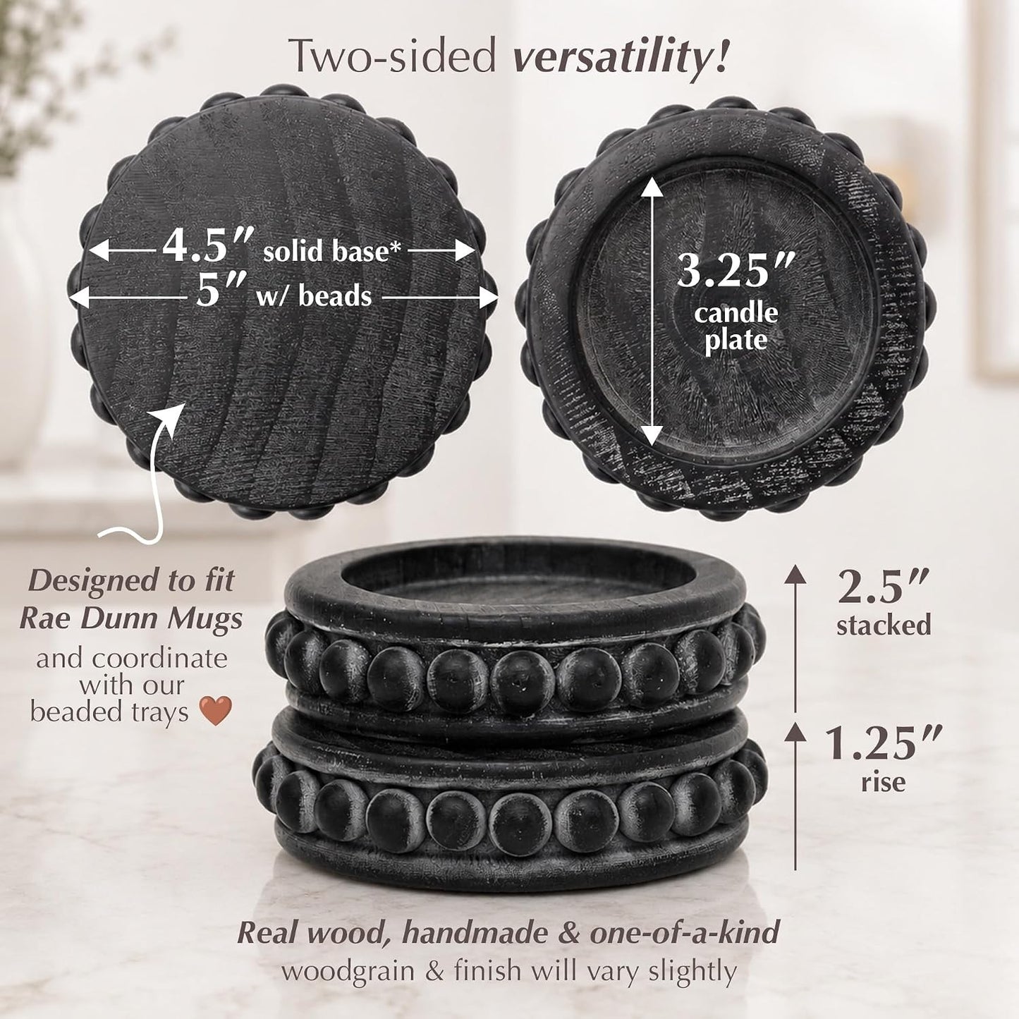 Sturdy 2-Sided Stackable Decor Pedestal Stands / Black - Round / Set of 2