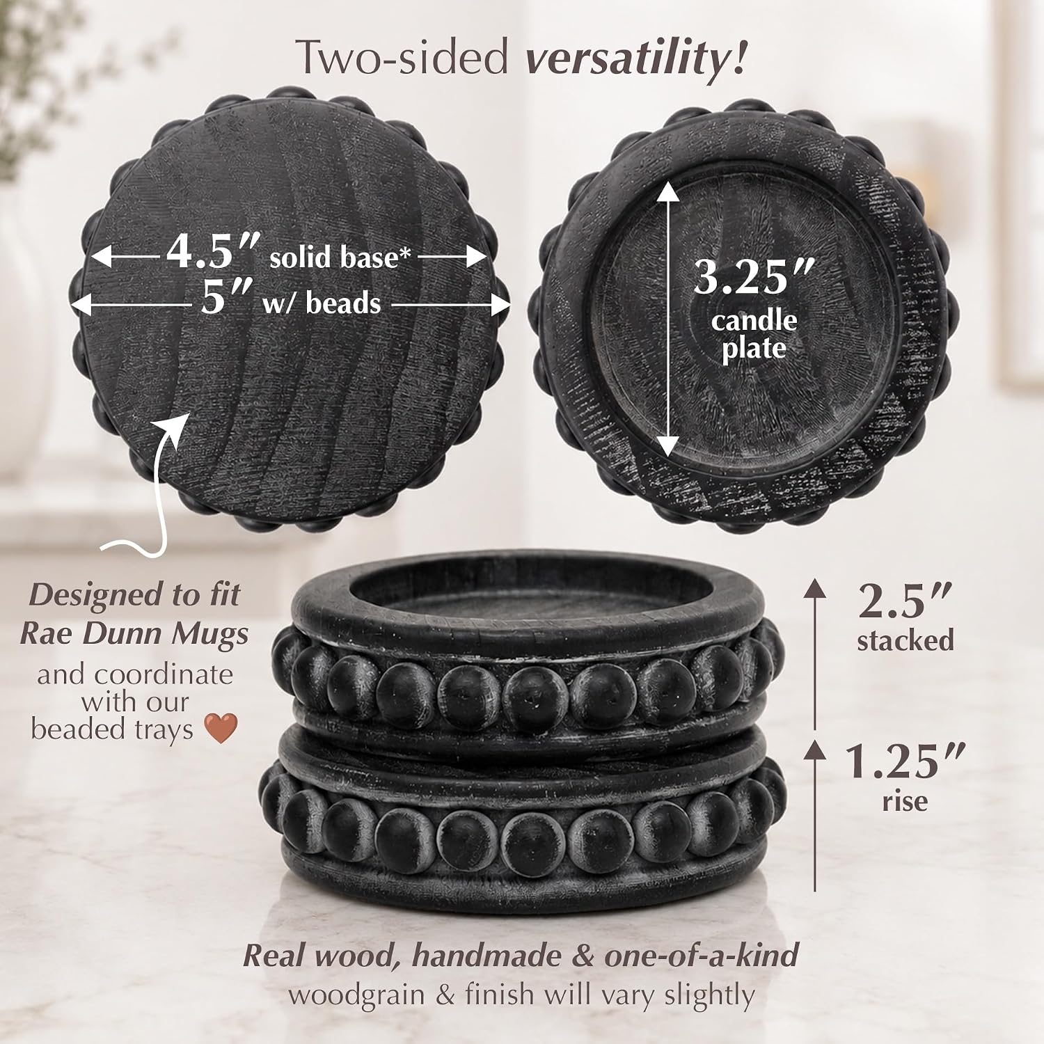 Sturdy 2-Sided Stackable Decor Pedestal Stands / Black - Round / Set of 2