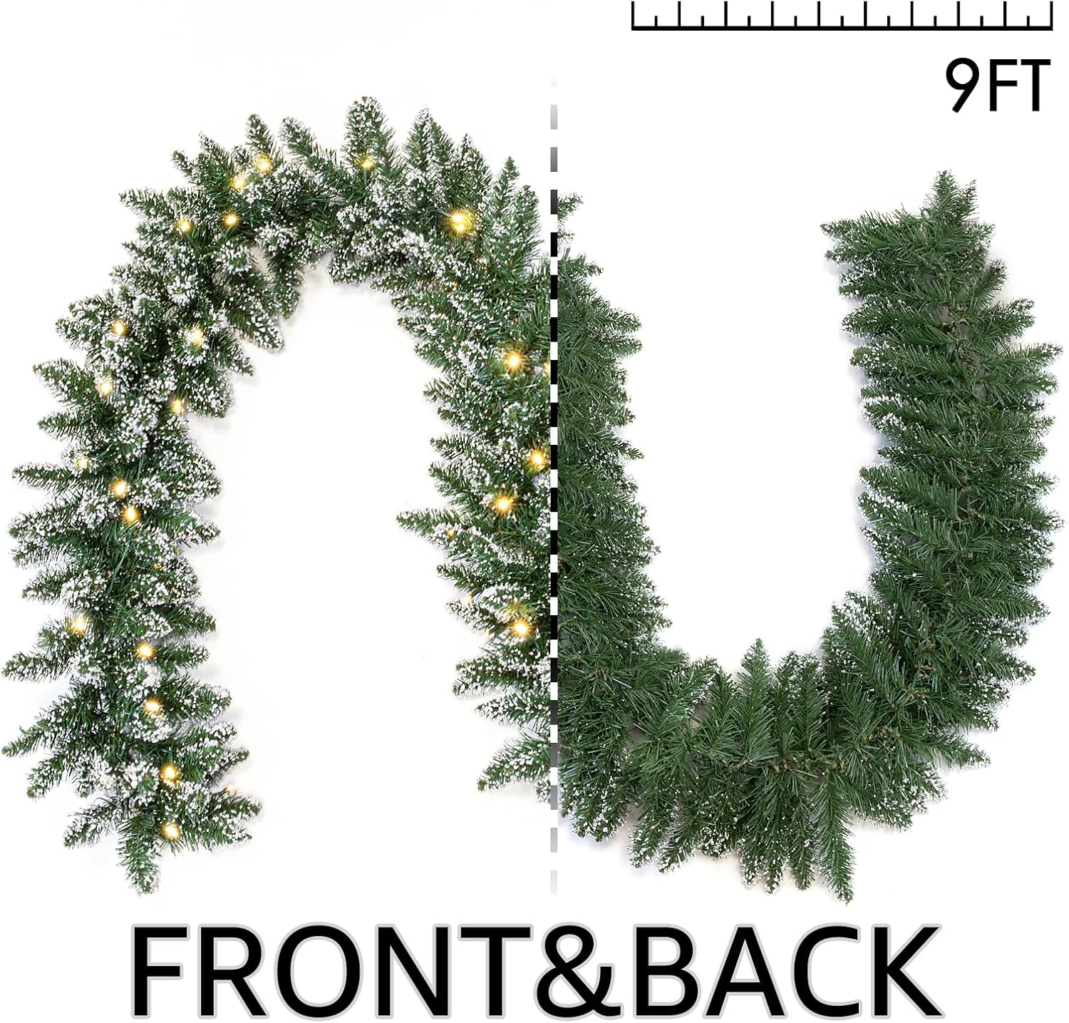 WBHome Pre-lit 9 Feet/106 Inch Christmas Garland with 100 LED Lights Holiday Decorations, Battery Operated (Batteries