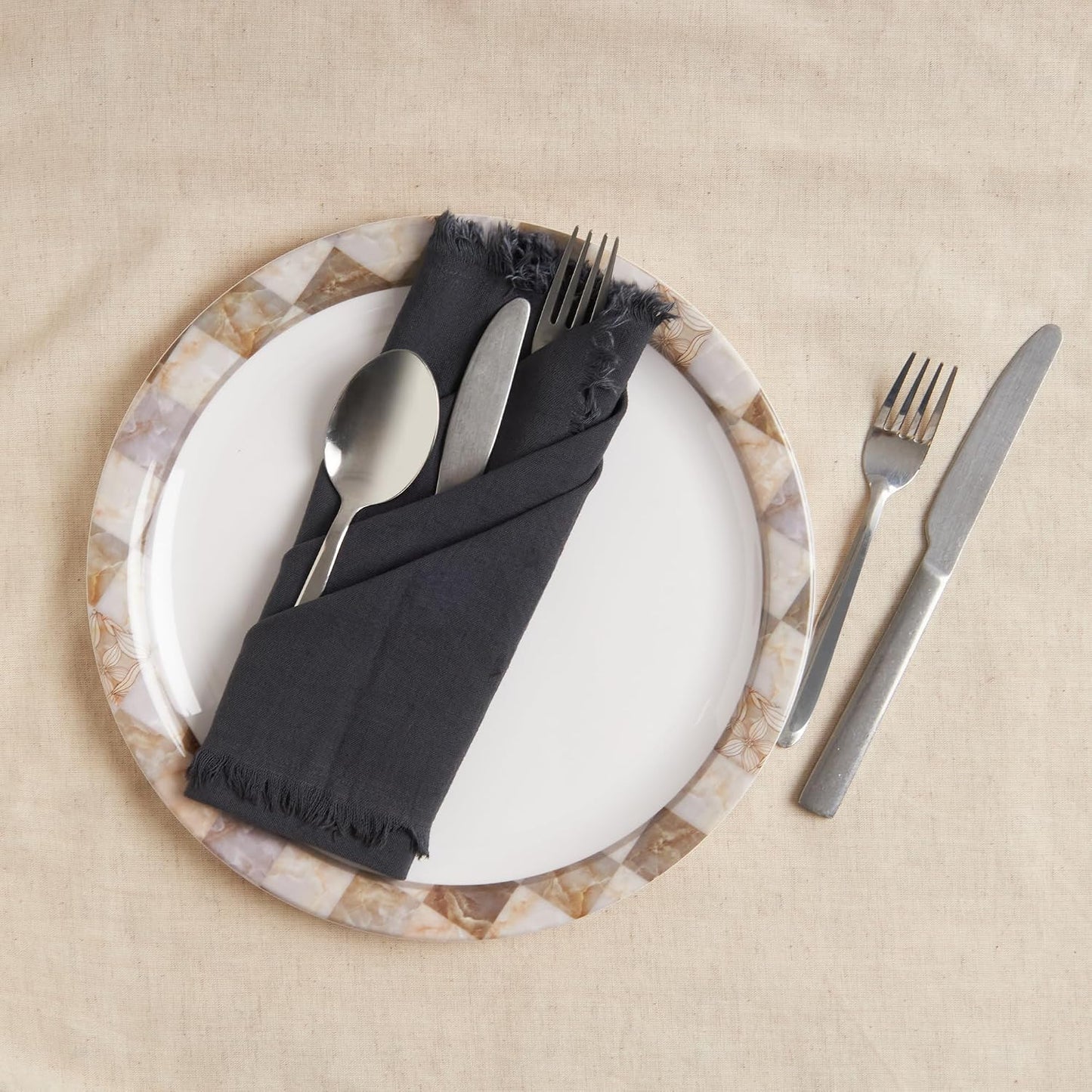 ACCENTHOME Grey Cotton Linen Napkin Set of 12 18x18 inch Dinner Napkins - Washable Soft Premium Hotel Quality Reusable