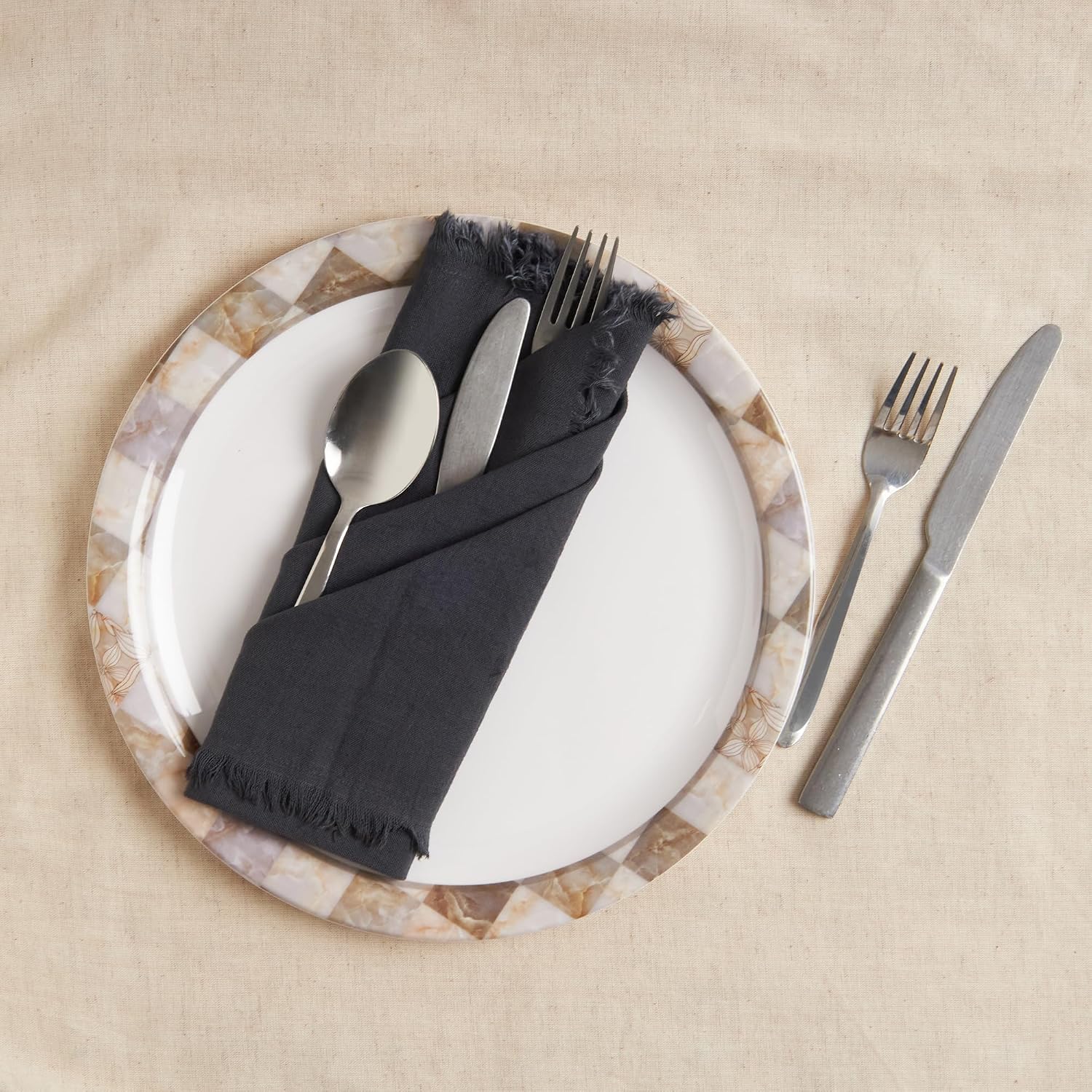 ACCENTHOME Grey Cotton Linen Napkin Set of 12 18x18 inch Dinner Napkins - Washable Soft Premium Hotel Quality Reusable