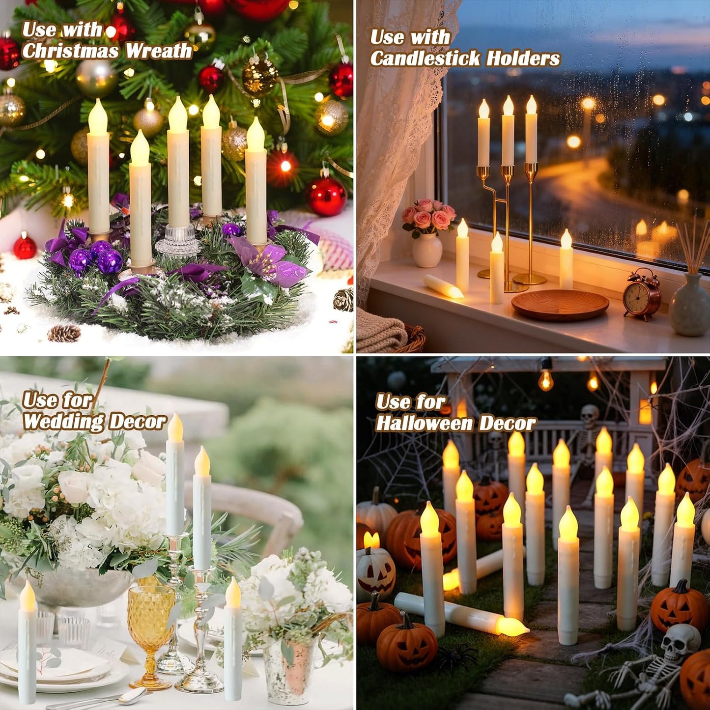 Lezonic Flameless Battery Operated Candlesticks Flickering, 24Pcs White LED Battery Christmas Window Candles, 6 Inch