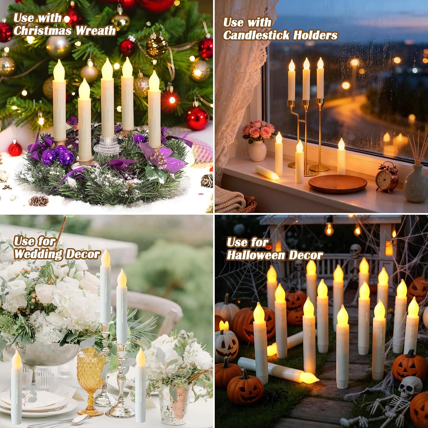 Lezonic Flameless Battery Operated Candlesticks Flickering, 24Pcs White LED Battery Christmas Window Candles, 6 Inch