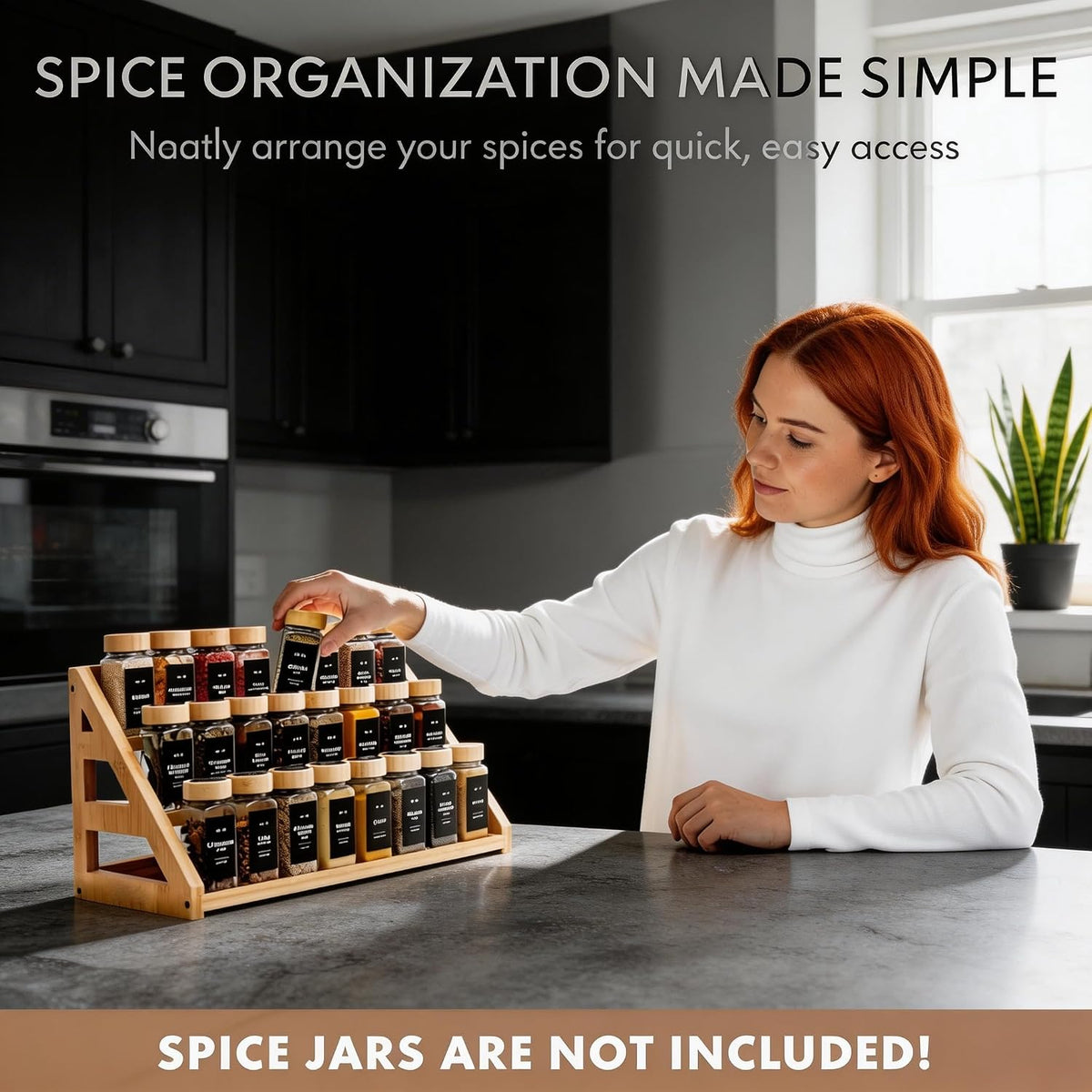 Bamboo Spice Rack - 3 Tier Spices Rack Kitchen Cabinet Organizer for Kitchen, Countertop Seasoning Storage Organizer