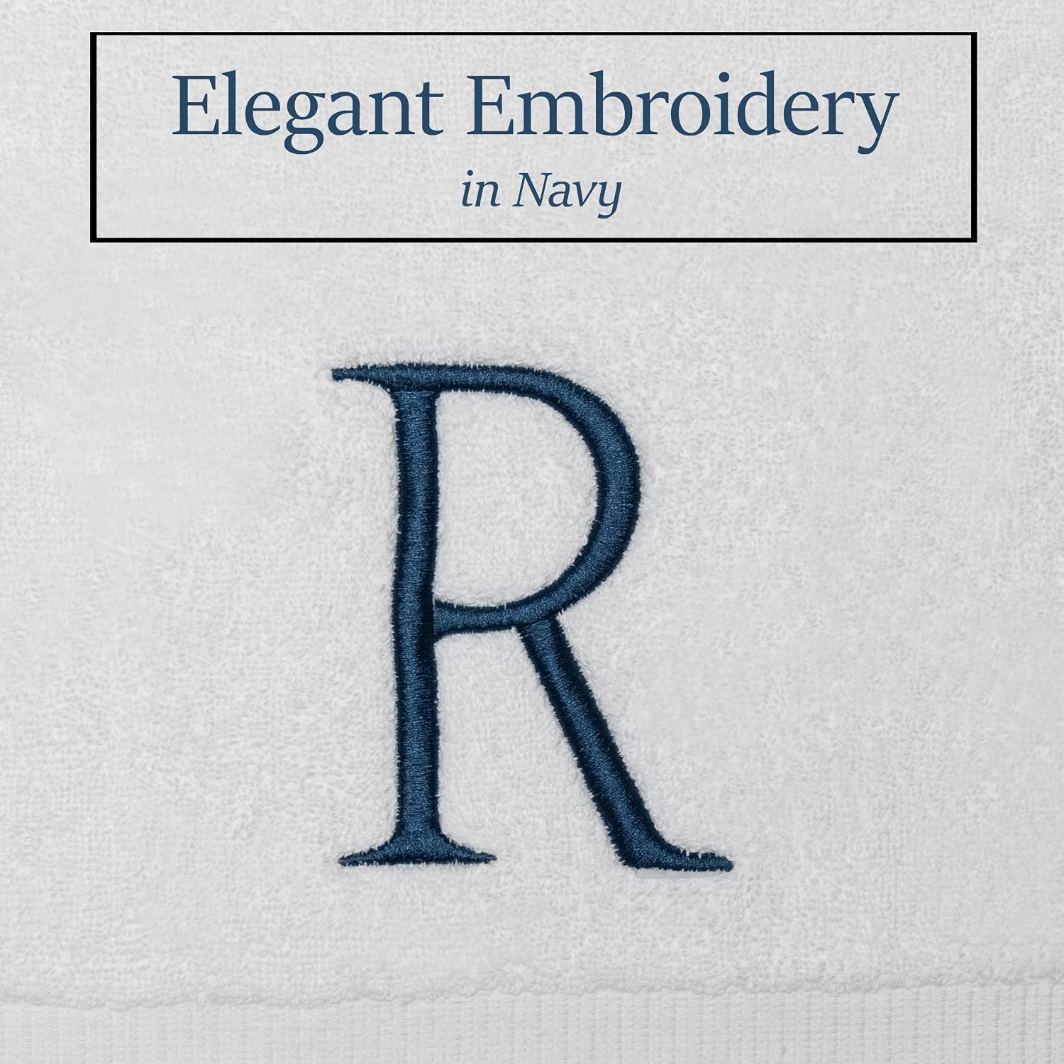 White with Navy Monogrammed Hand Towels for Bathroom - Set of 2 Letter R | Luxury Hotel Quality Initial Towels For