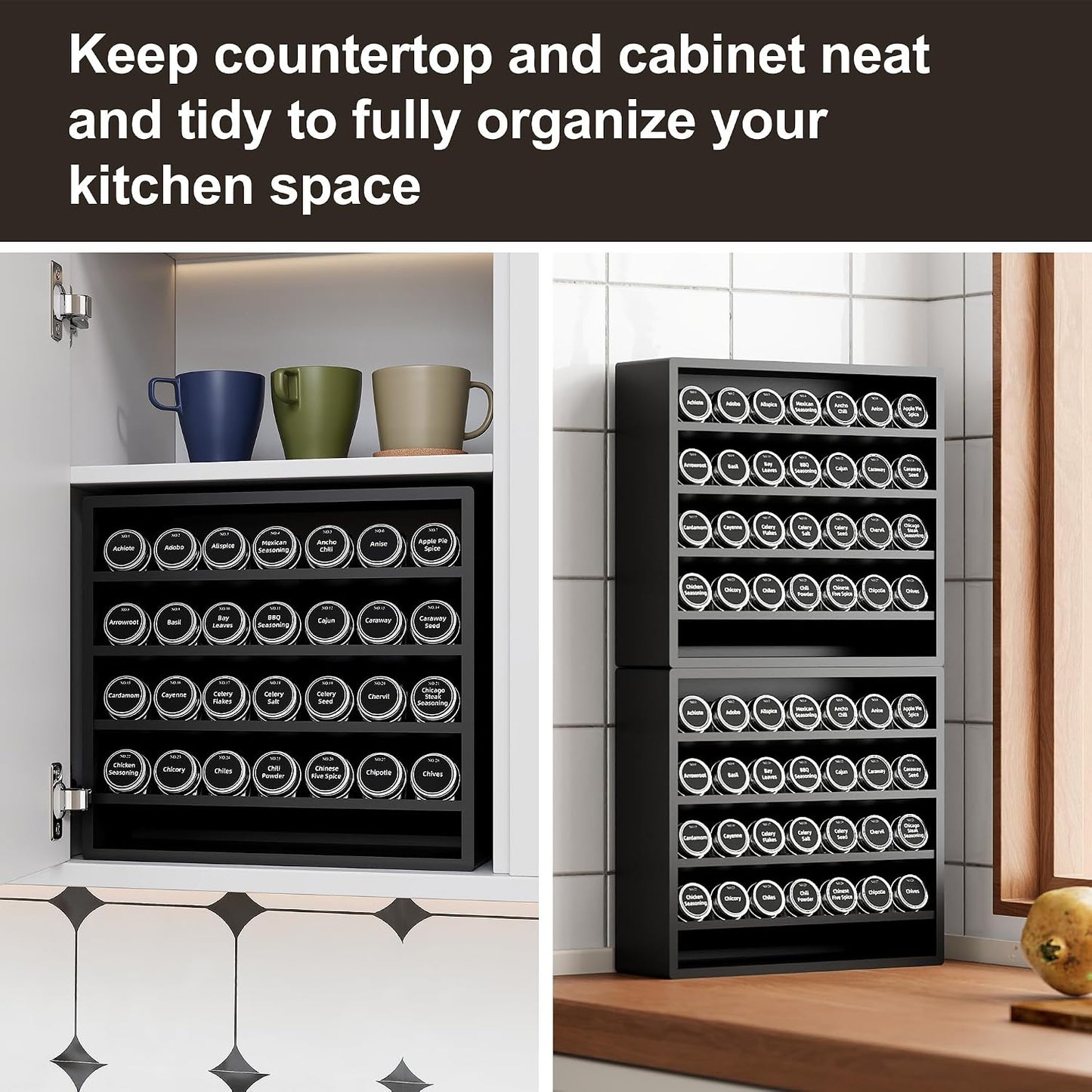Orimade 4 Tier Spice Rack Organizer for Cabinet, Freestanding Bamboo Seasoning Rack for Countertop, Cupboard, Pantry