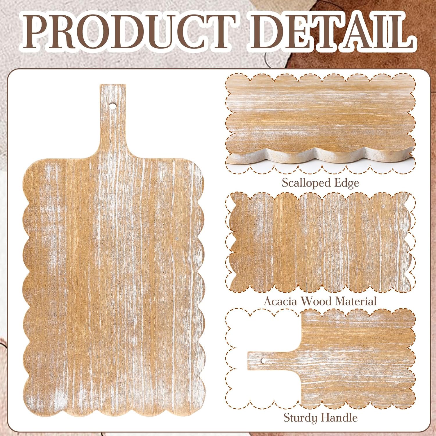 Large Acacia Wood Scallop Cutting Board Wooden Dinner Plate Scalloped Wood Tray Decorative / 18 x 10