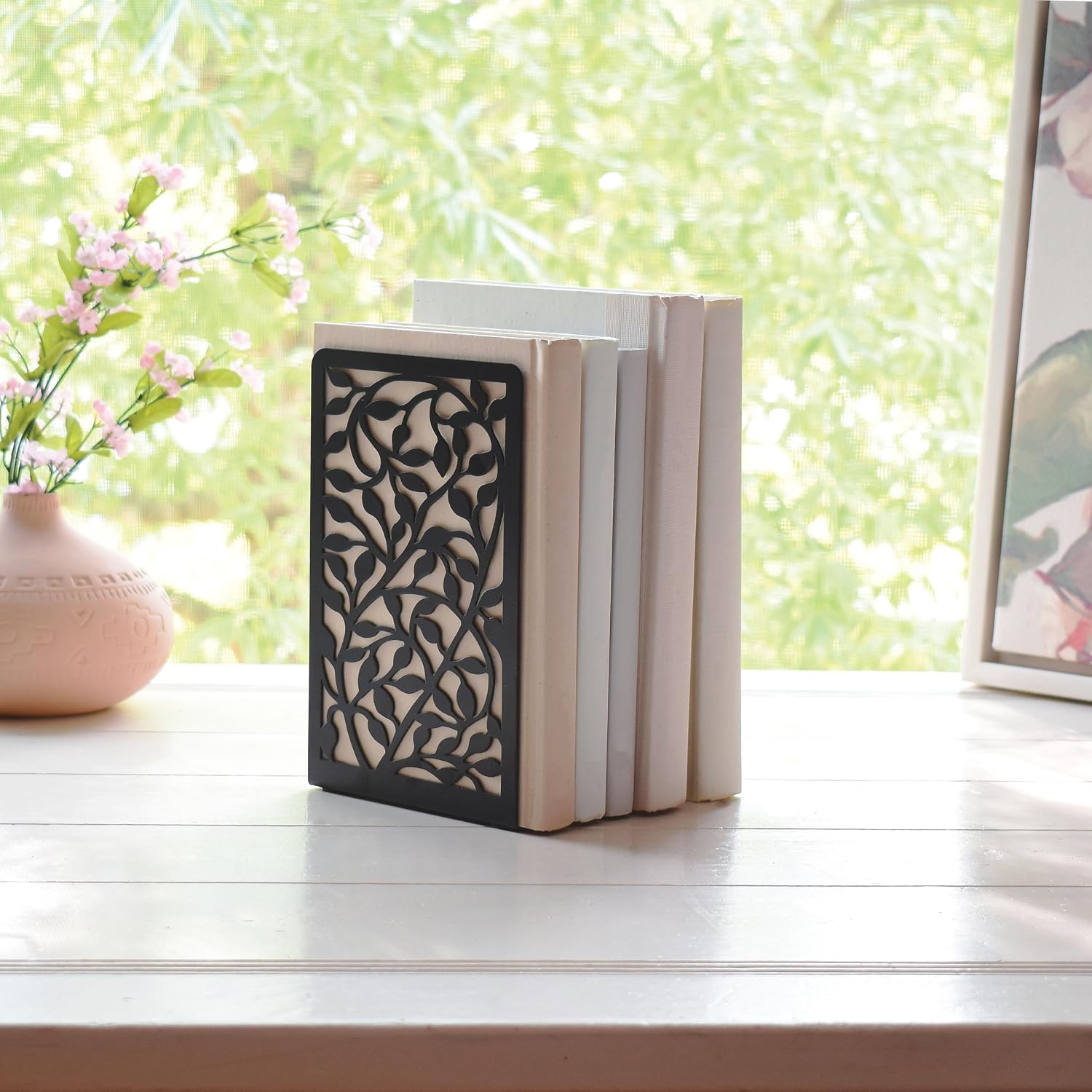 CNK Book Ends for Shelves - Metal Holders for Home Office Heavy Books, Shelf Stoppers, Decorative Set of 2 Black