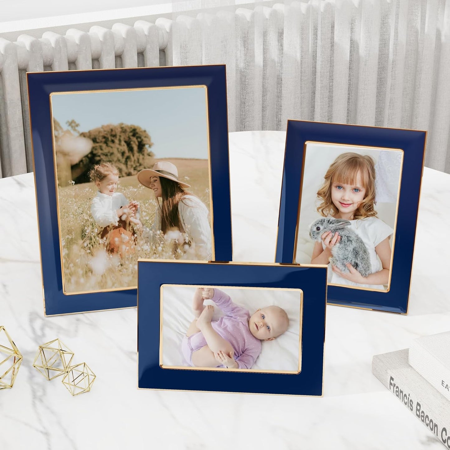 Real Glass Photo Frame / Navy Blue Gold / 4 x 6 / 1p
