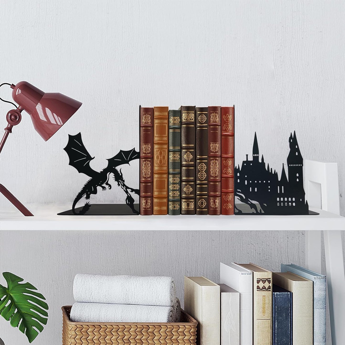 Unique Metal Castle Dragon Bookends