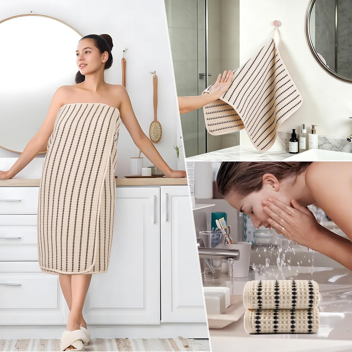 POLYTE 430 GSM Poly Blend Microfiber Quick Dry Waffle Bath Towel Set of 6 | 2-Body Towels, 2-Hand Towels, 2-Wash