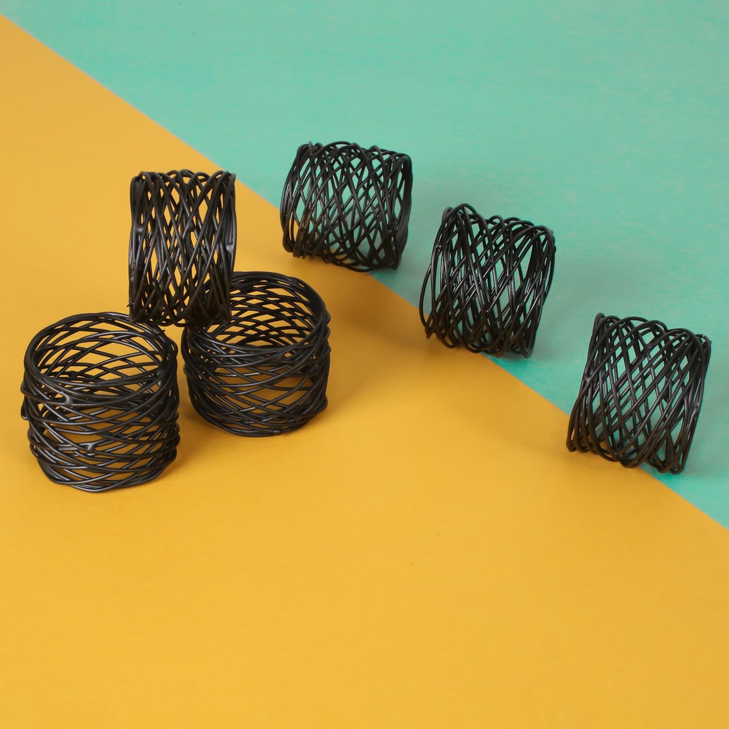 Alpha Living Home Black Metal Napkin Rings Set of 12, Matte Mesh | Rust-resistant metal, 2x2x1.5 in each, fits cloth &