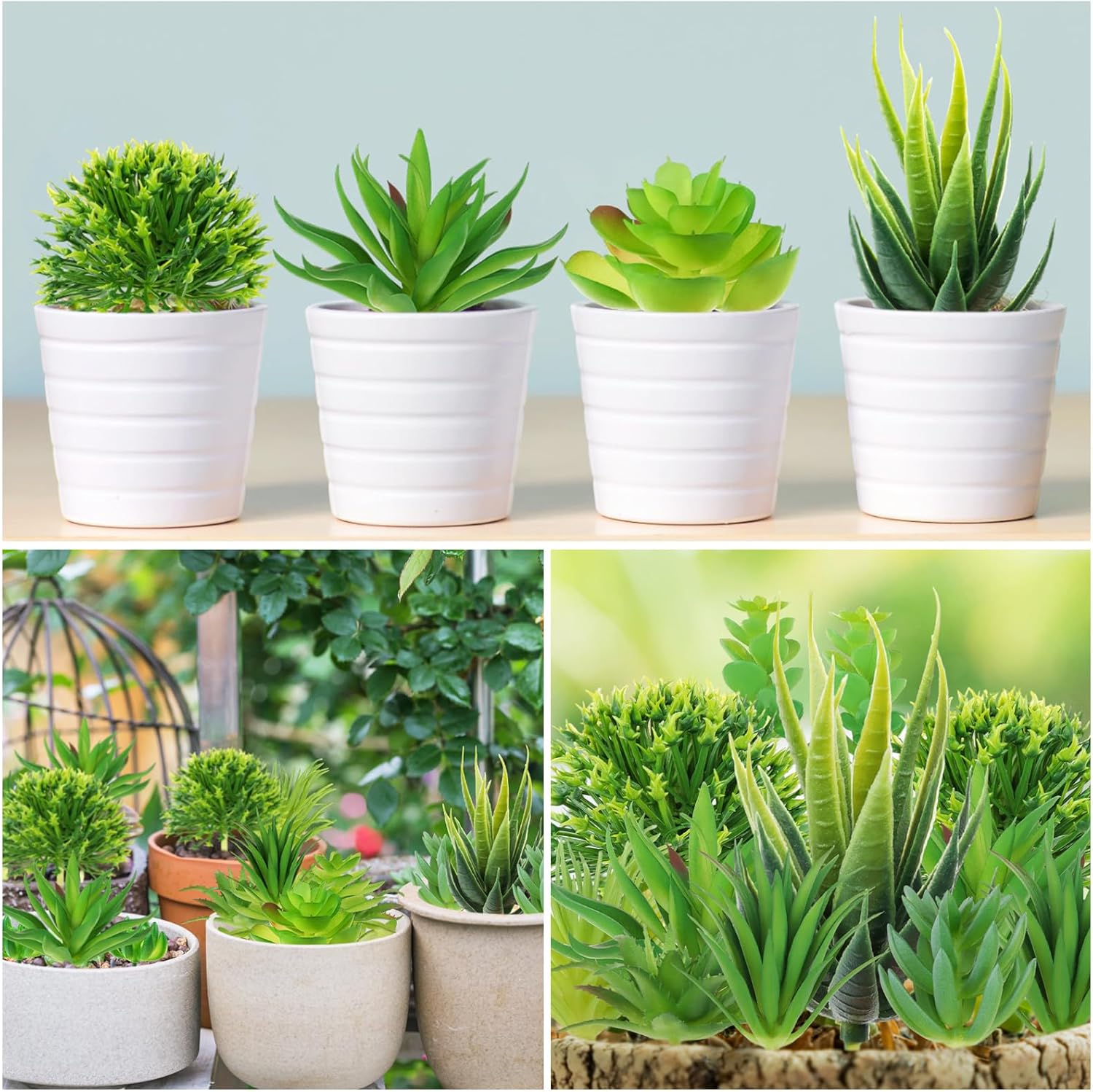 Artificial Succulents Realistic Mini Succulent Plants / Green / Set of 22