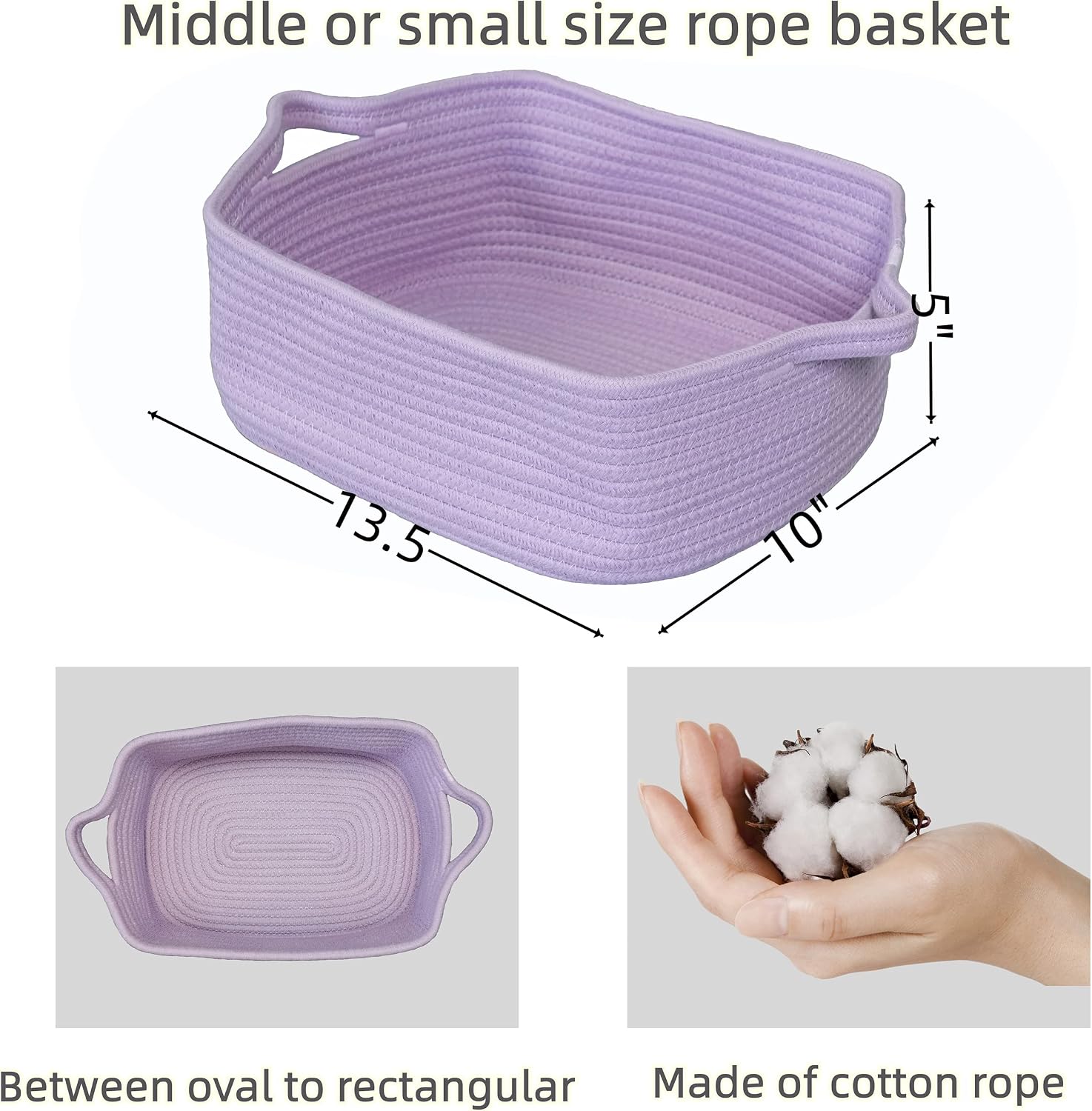 Woven Cotton Rope Storage Basket / Light Purple
