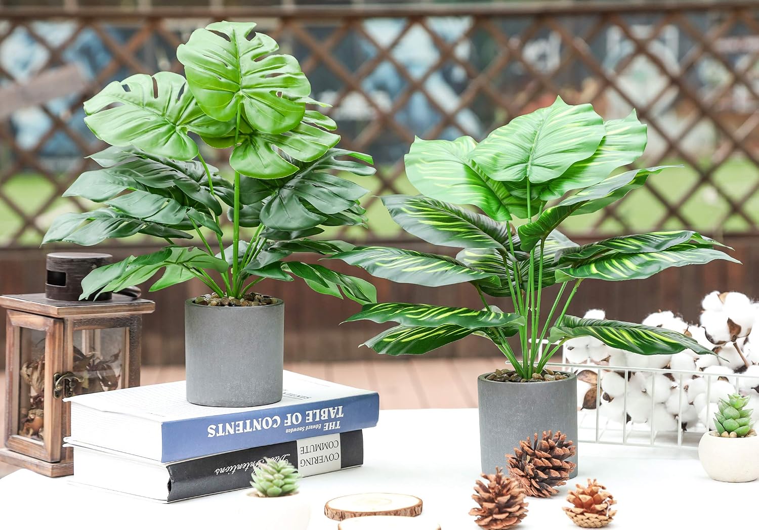 16" Fake Plants Medium Artificial Plants in Pots Faux / Monstera Leaf and Greenery Leaf / Set of 2