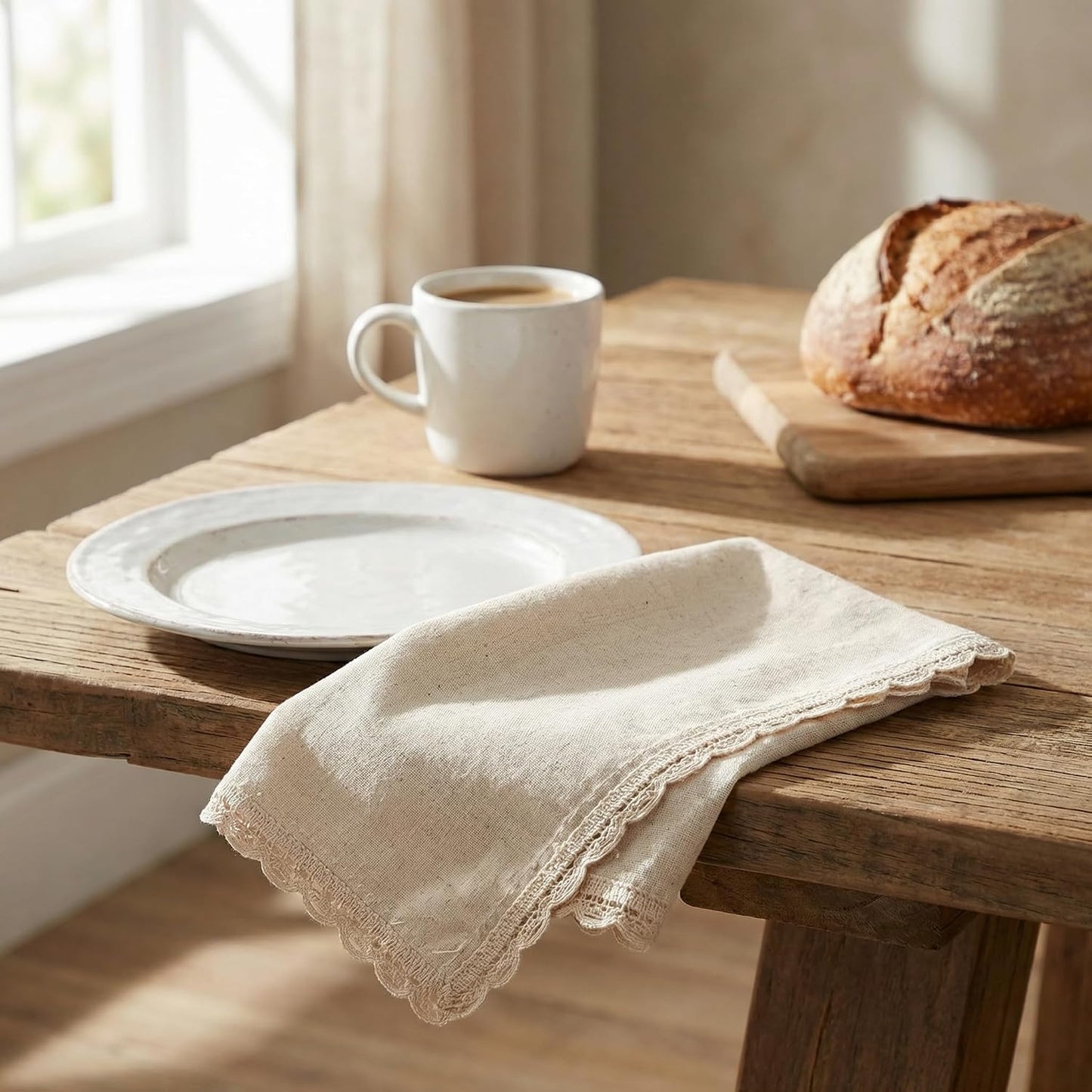 Set of 12 Flax Lace Cloth Napkins 20x20 Inch - Natural | Premium Linen Cotton Reusable Dinner Napkin for Wedding