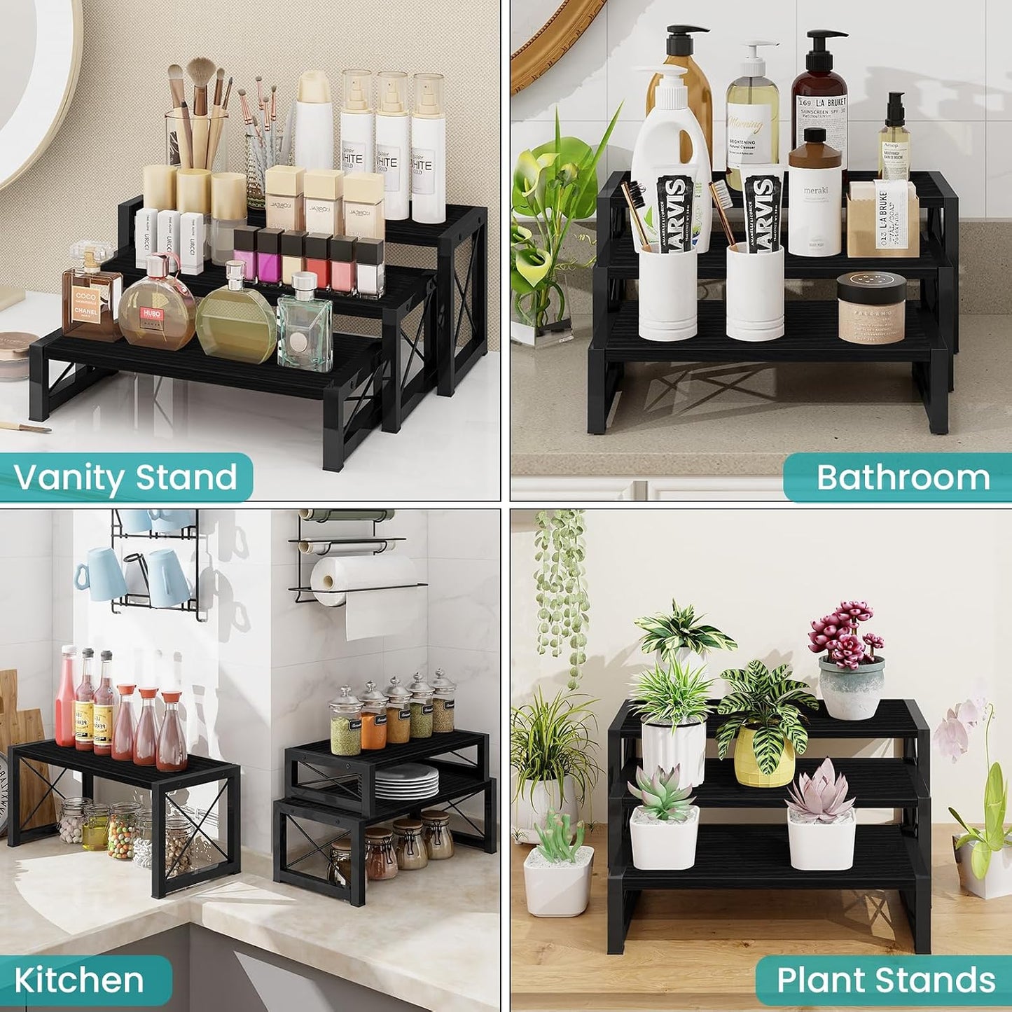 ELITEROO Black 3-Tier Wooden Cupcake and Dessert Display Stand, Multi-Tier Riser for Cupcakes, Food, Perfume, Makeup
