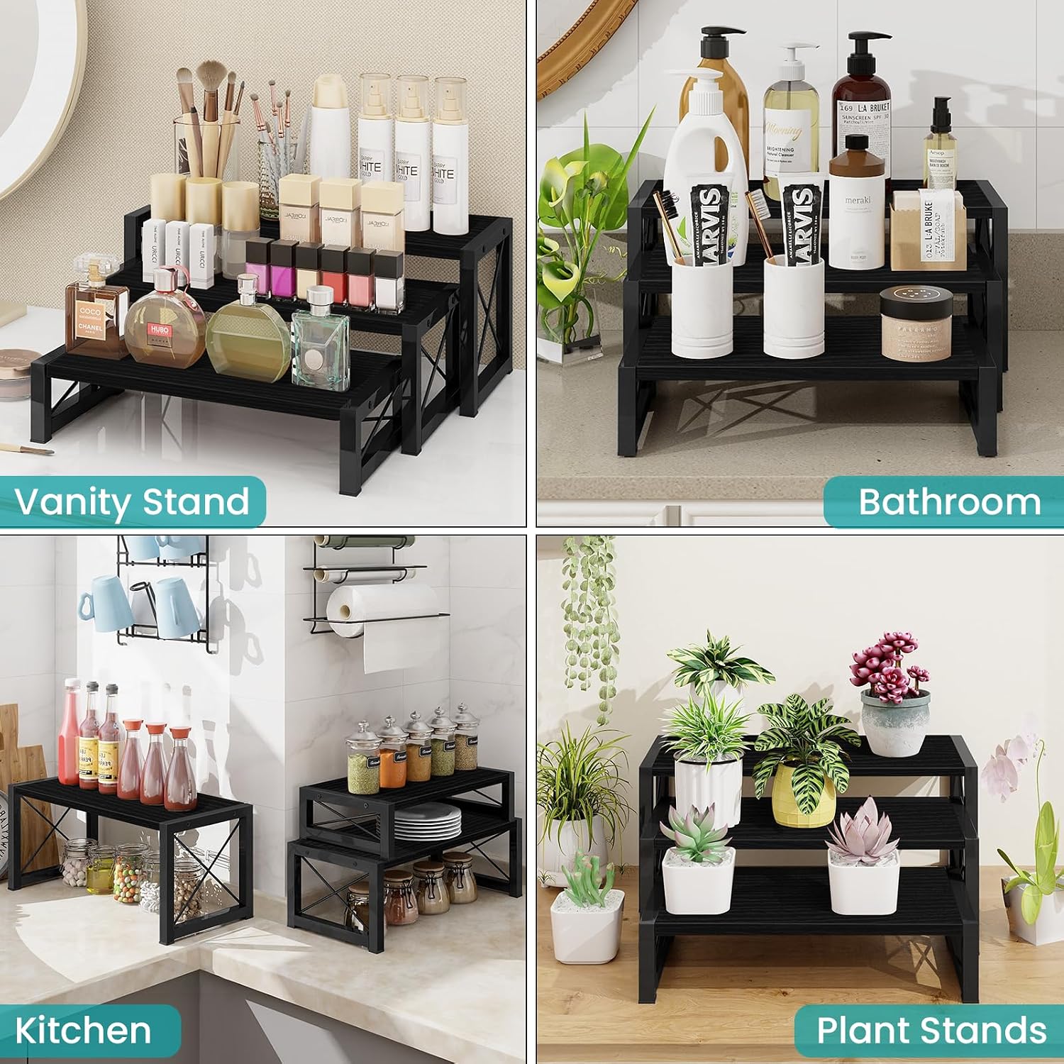 ELITEROO Black 3-Tier Wooden Cupcake and Dessert Display Stand, Multi-Tier Riser for Cupcakes, Food, Perfume, Makeup
