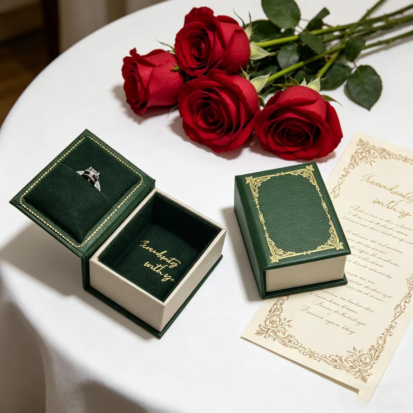 Book Shaped Ring Box / Dark Green-book