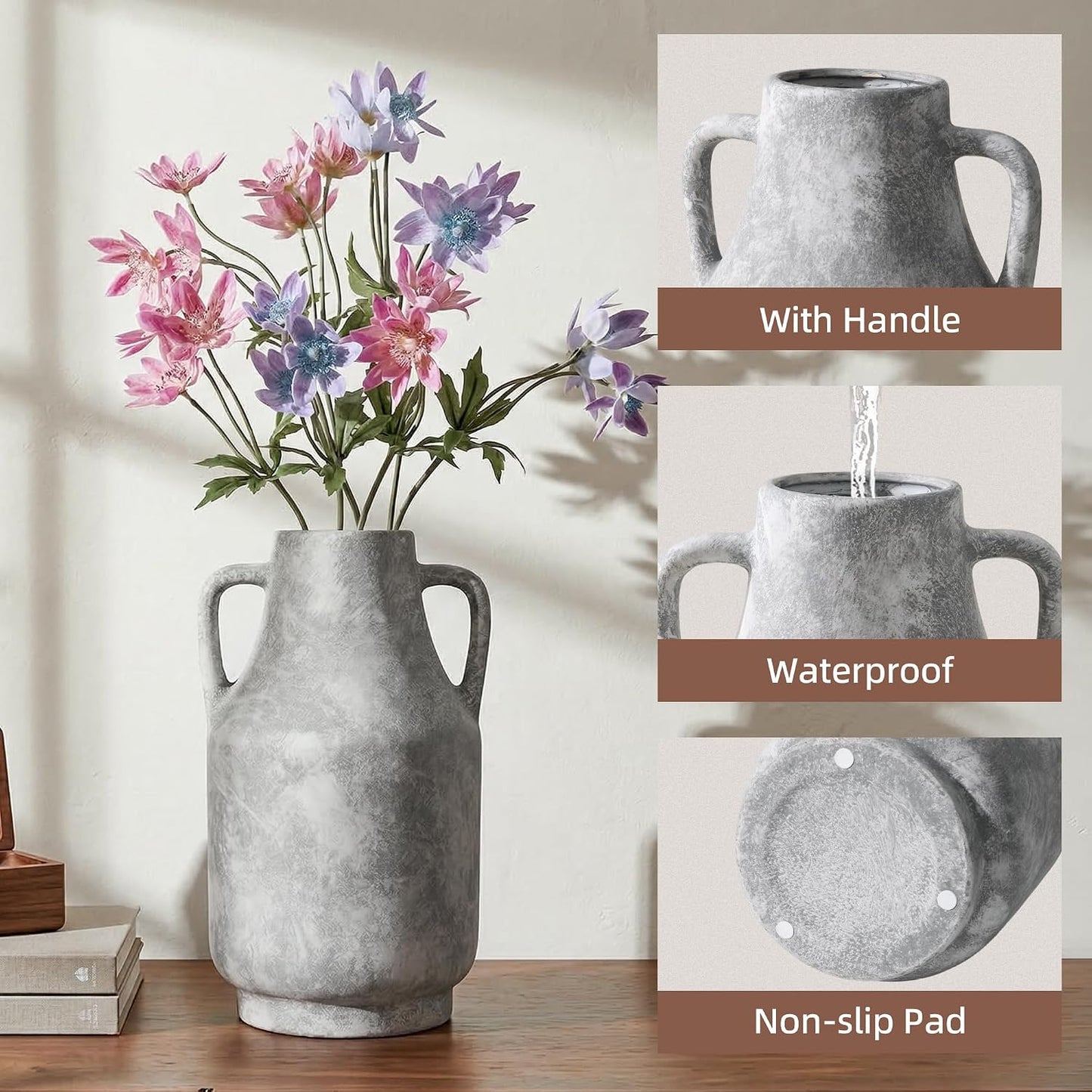 Grey Ceramic Flower Vase / 11inch Grey / 11 Inch