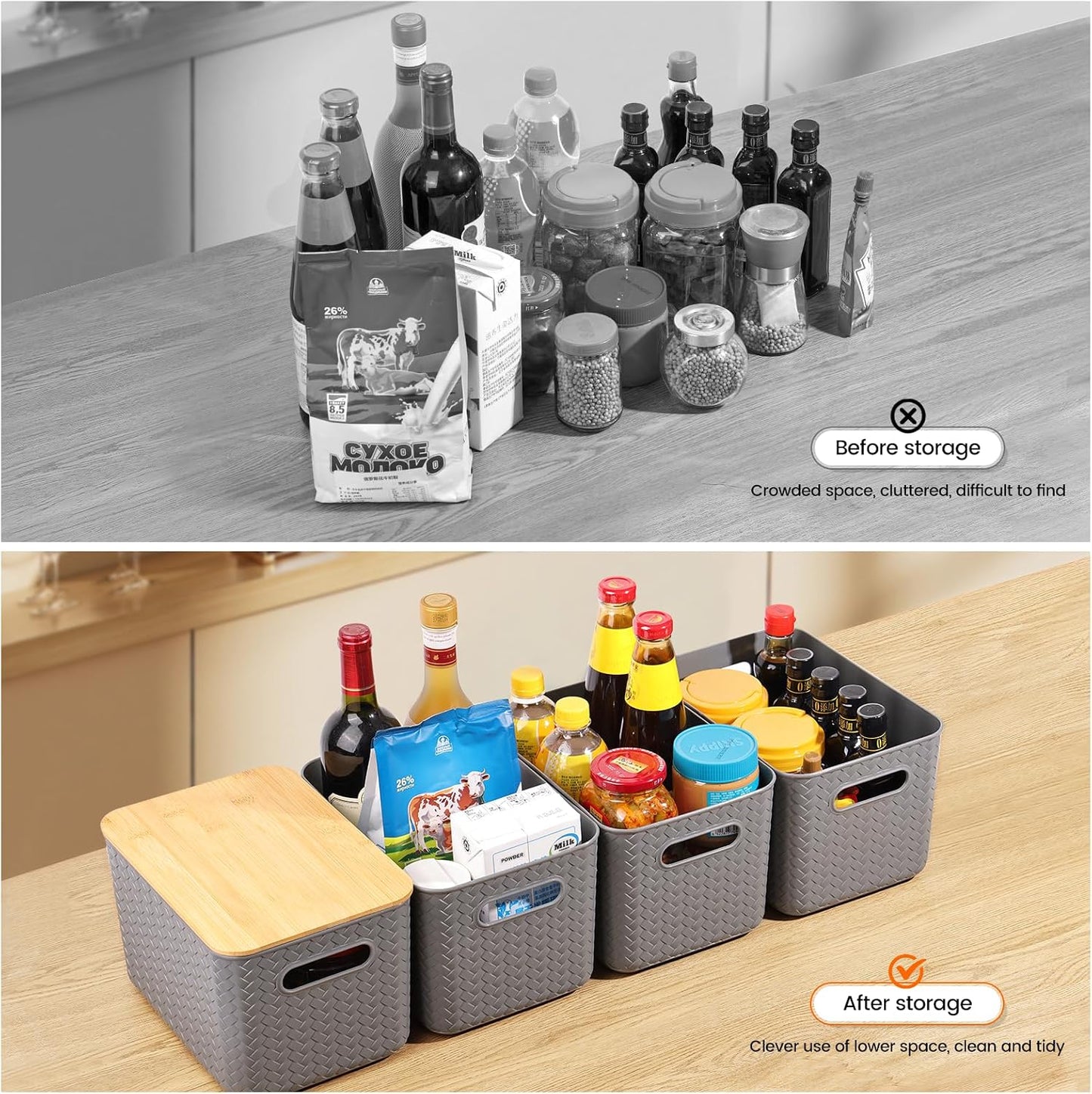 4 Packs Storage Bins / Gray
