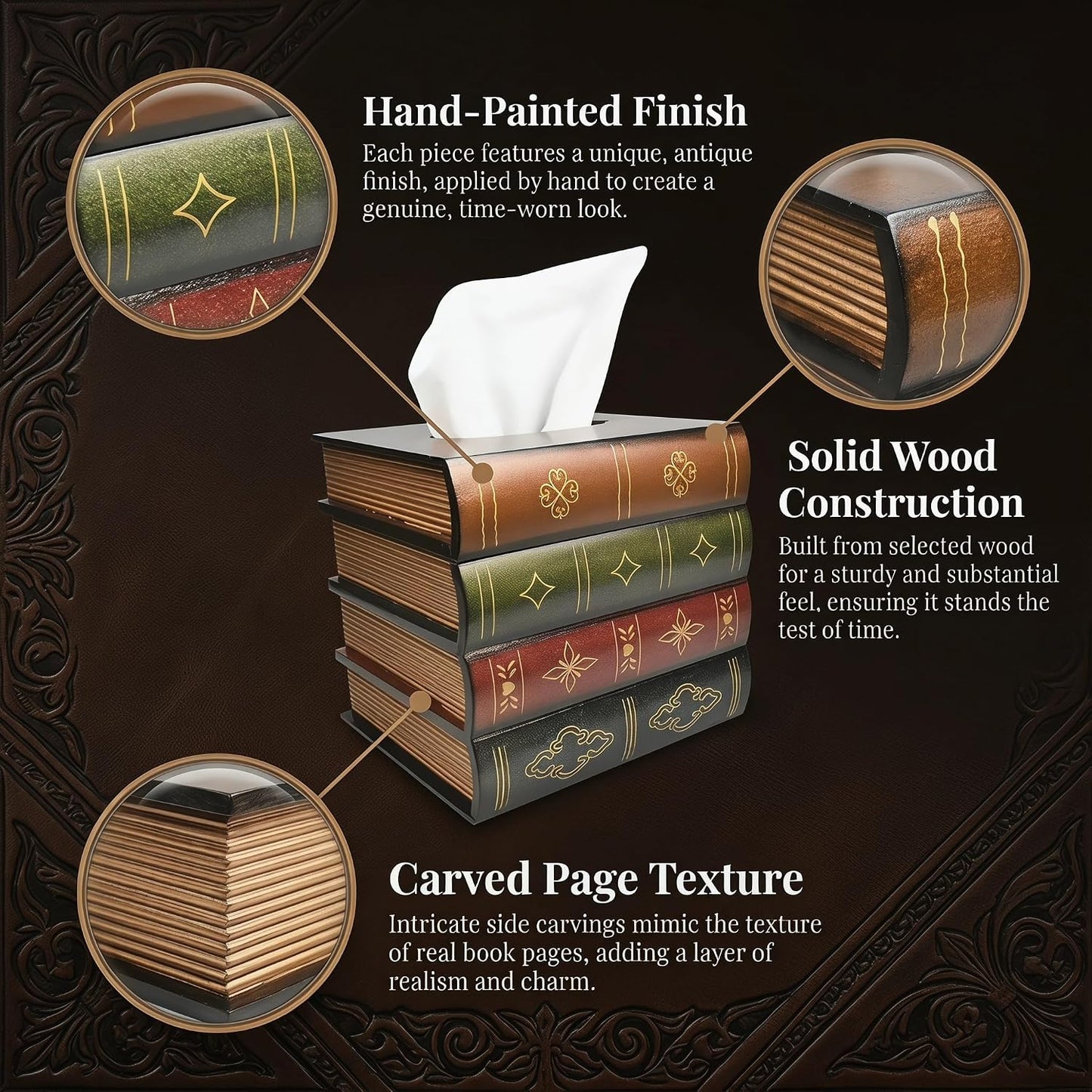 Hand-Made Retro Wooden Antique Book Tissue Box Cover Square Tissue Holder Dispenser Paper / Coffce