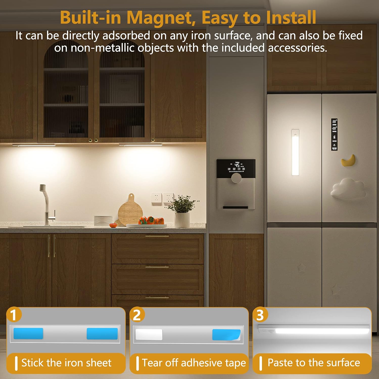 Under Cabinet Lights Motion Sensor 3 Color Temperatures LED Closet Light, USB-C Rechargeable Under Counter Lights Night