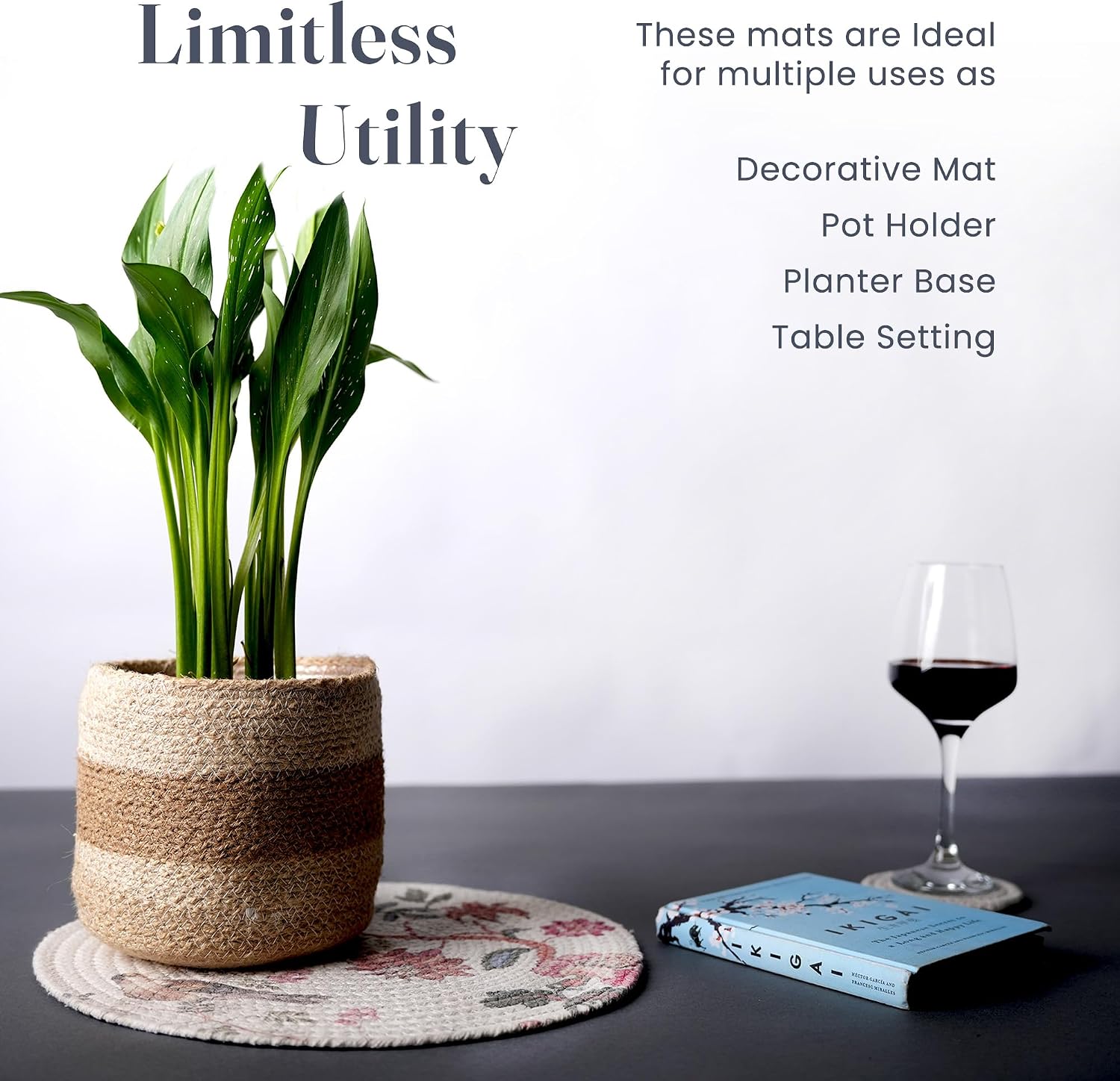 The Fine Living Braided Cotton Placemats, Round Table Mats, Set of 6,13.5" | Washable Anti-Slip Heat Resistant Braided