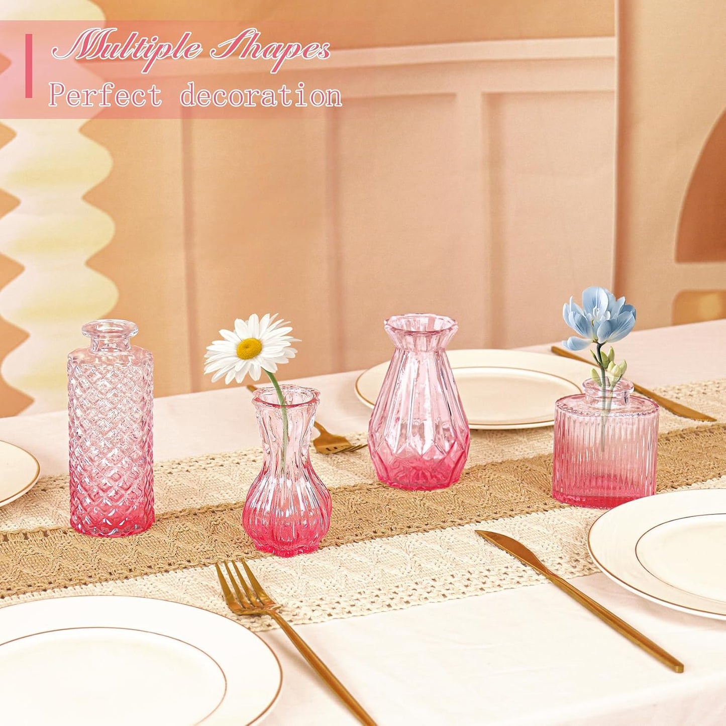 Glass Bud Vase Set / Ombre Pink / Set of 4