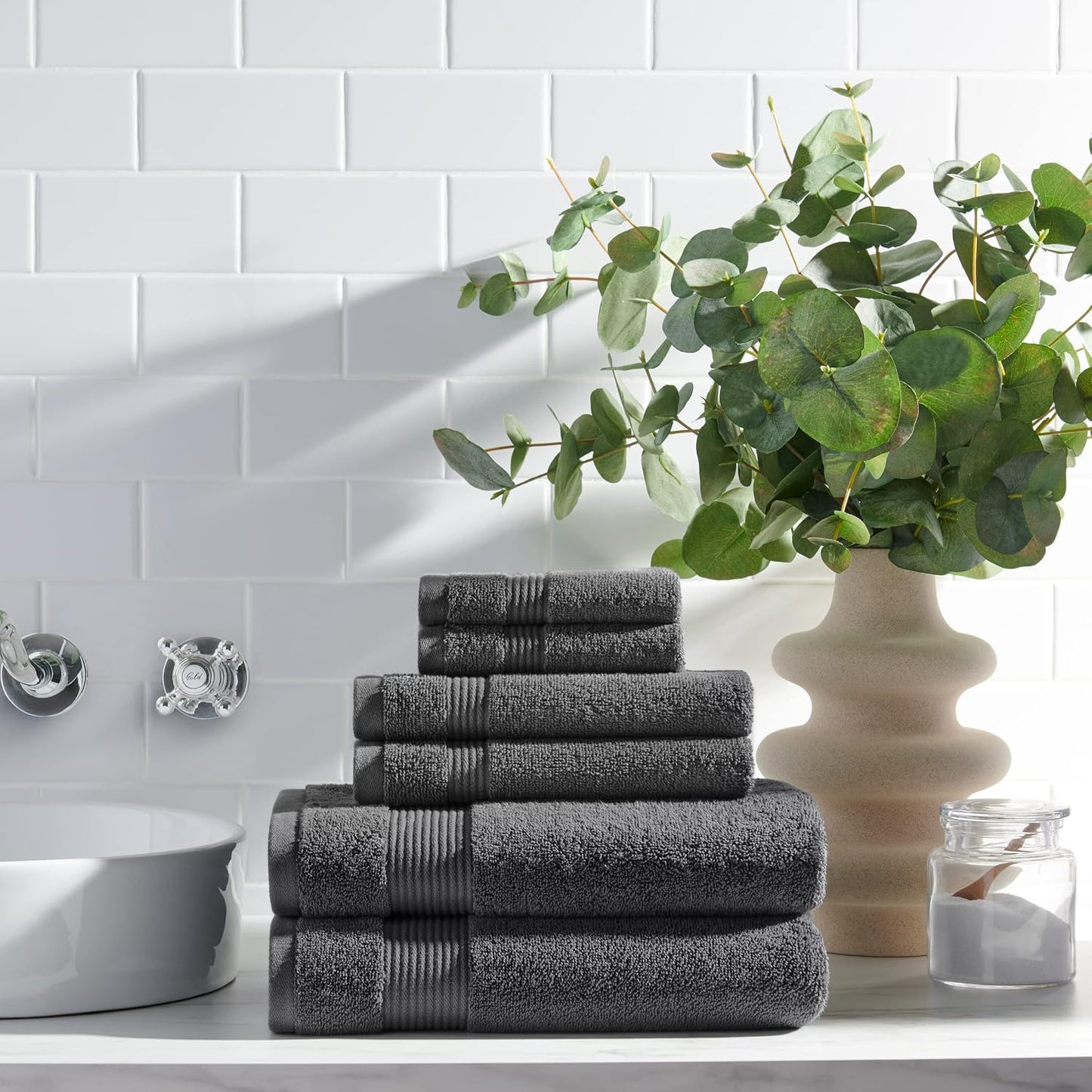 Arkwright Solid 6 Piece Bath Towel Set, 100% Cotton 600 GSM Soft Absorbent Bathroom Towels for Hotel, Spa or Vacation