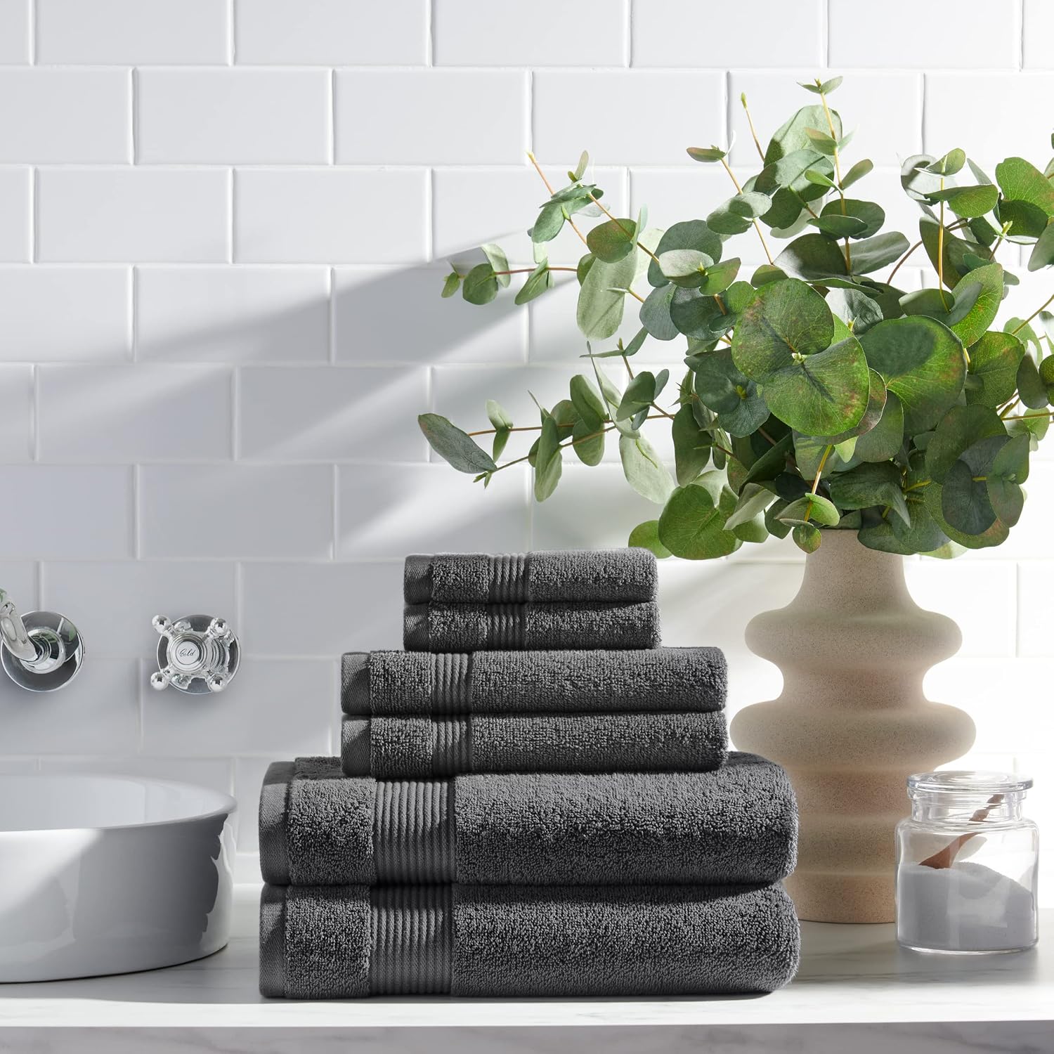 Arkwright Solid 6 Piece Bath Towel Set, 100% Cotton 600 GSM Soft Absorbent Bathroom Towels for Hotel, Spa or Vacation