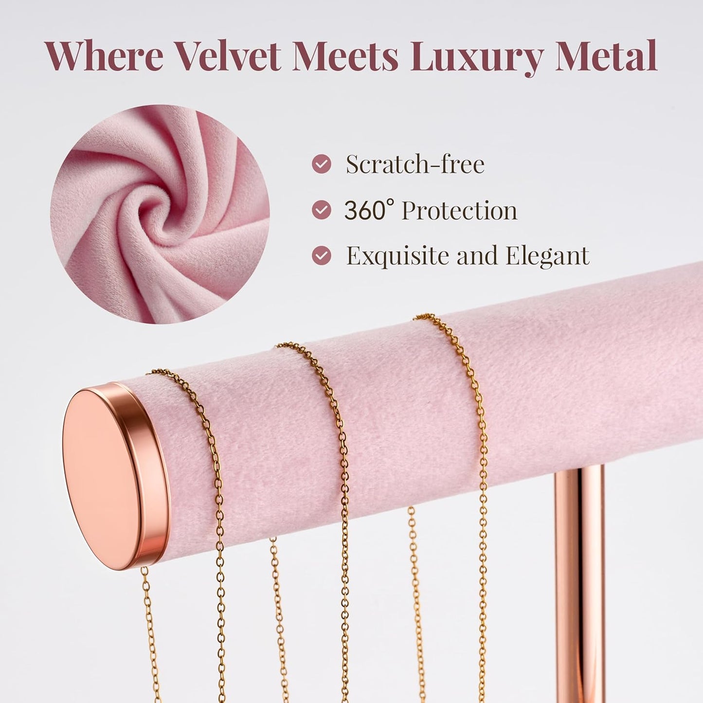 Detachable T Bar Velvet Bracelet Holder / Pink / Standard