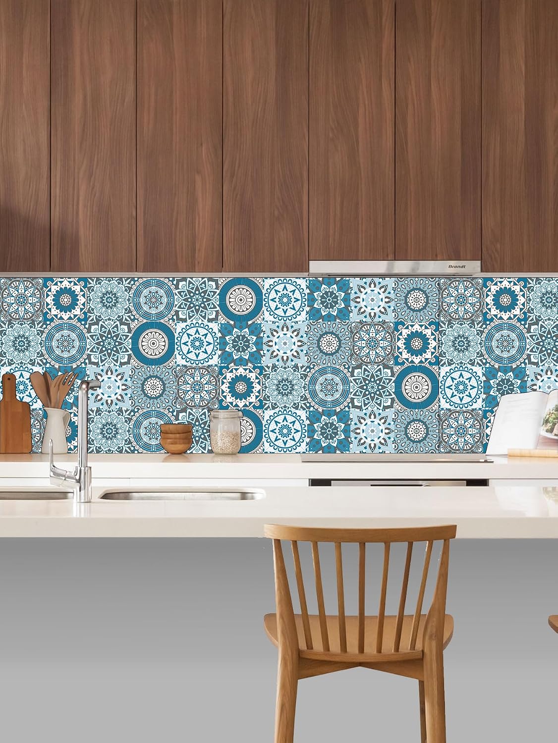 Decorative Vinyl Talavera Art Wall Tile / 6 x 6 / Cyan Mandala