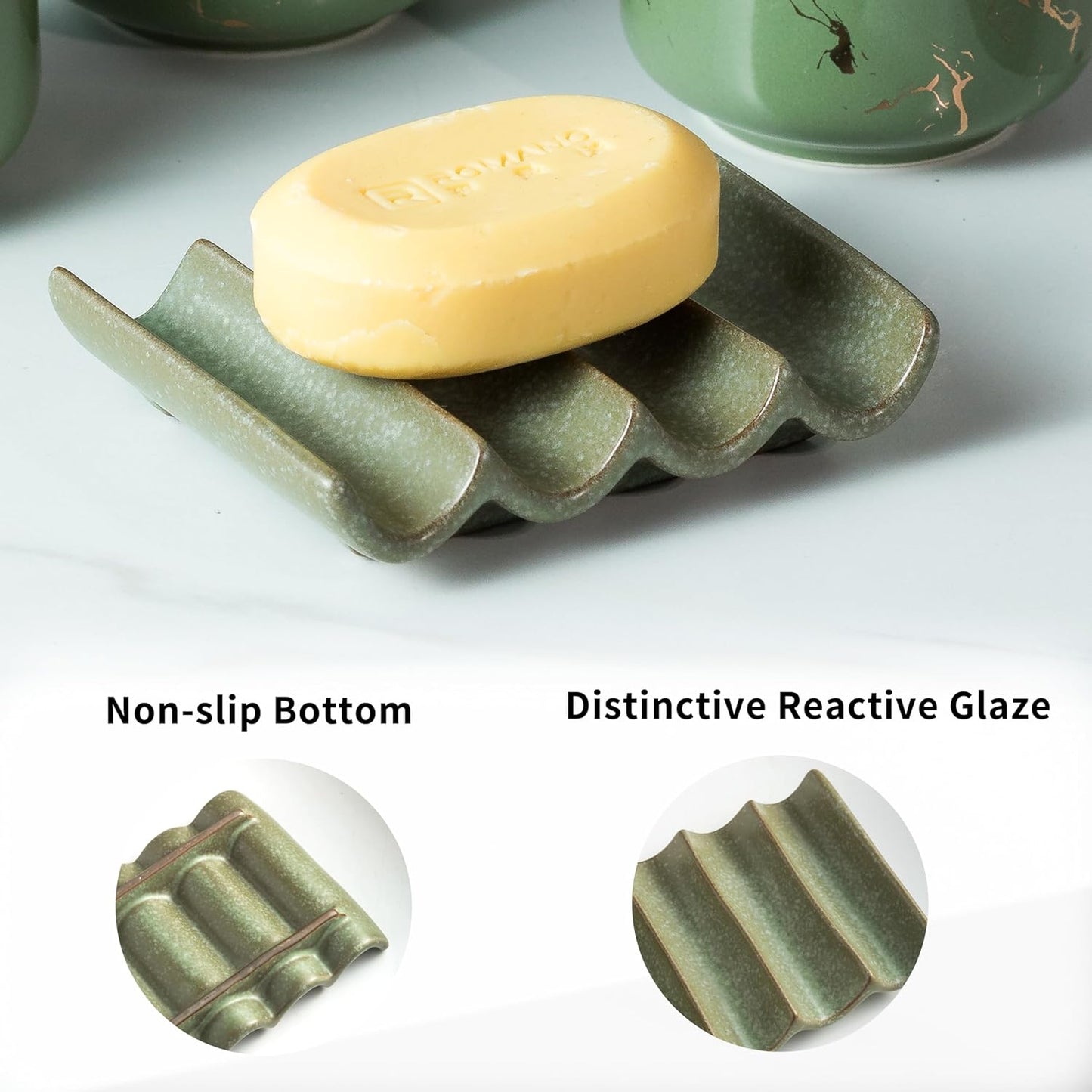 Bar Soap Holder for Shower & Bathroom / Green / Fluted