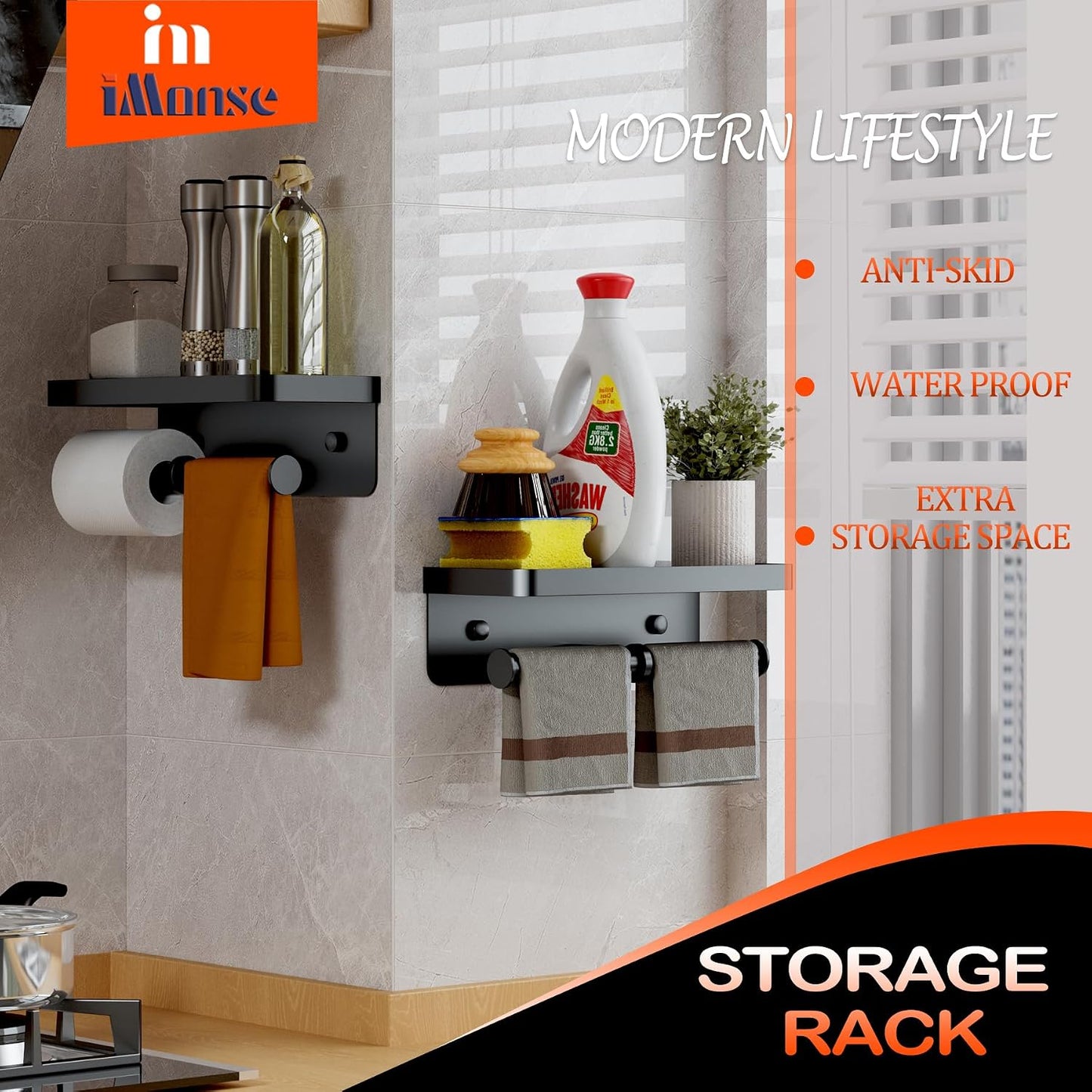 Double Toilet Paper Holder with Shelf, Commercial Toilet Paper Towel Holder Wall Mount, Tissue Roll Holder for Bathroom