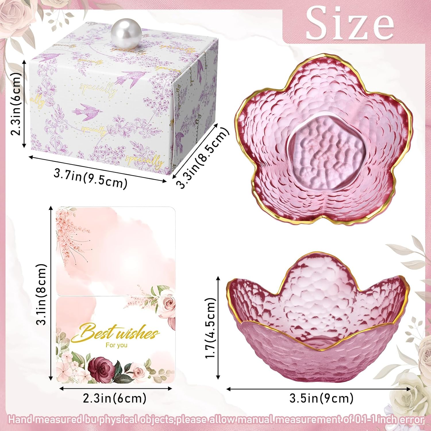 Box Greeting Card Small Glass Trinket Dish Tray for Earrings / Purple / Set of 8