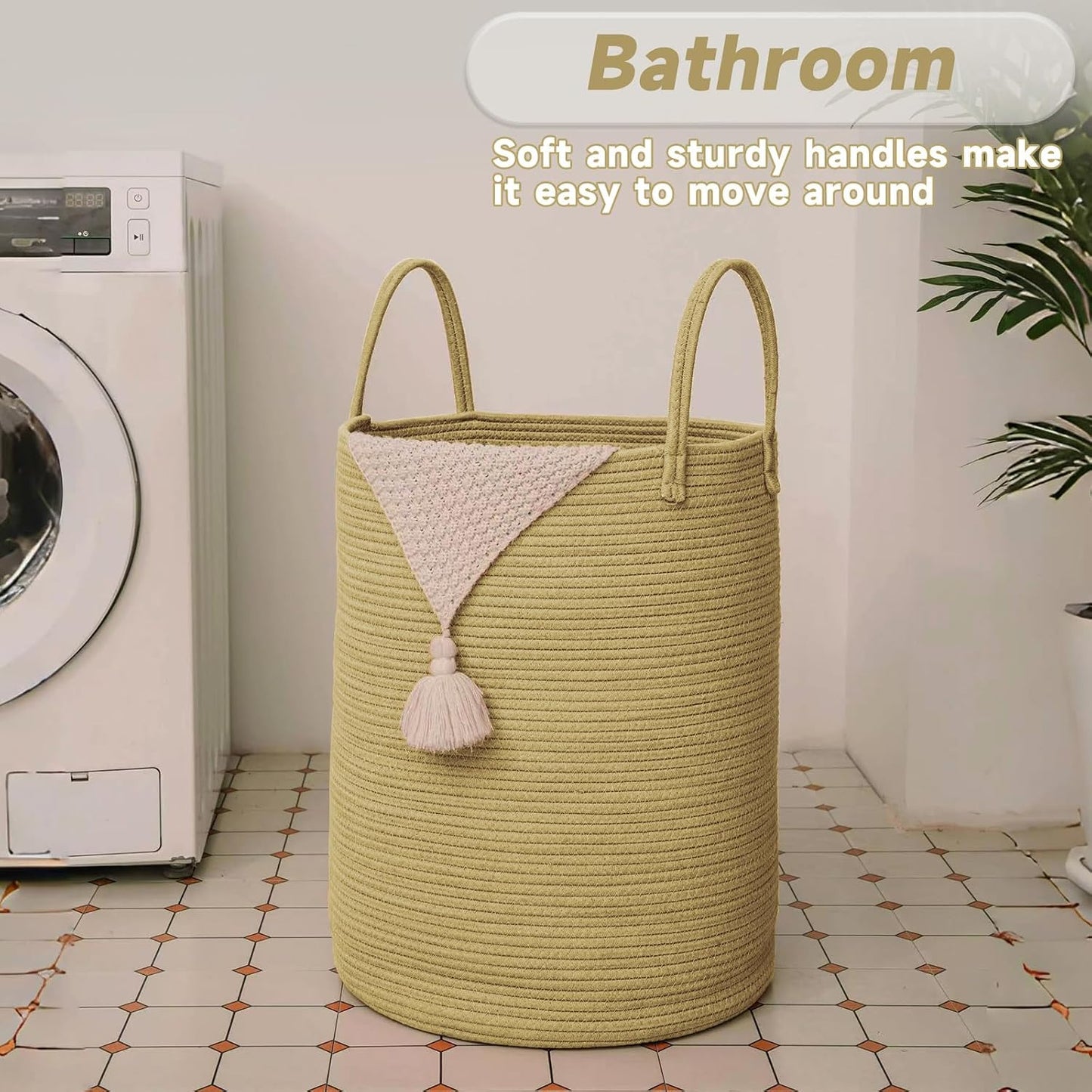 Large Woven Laundry Basket Hamper / Jute / 60L